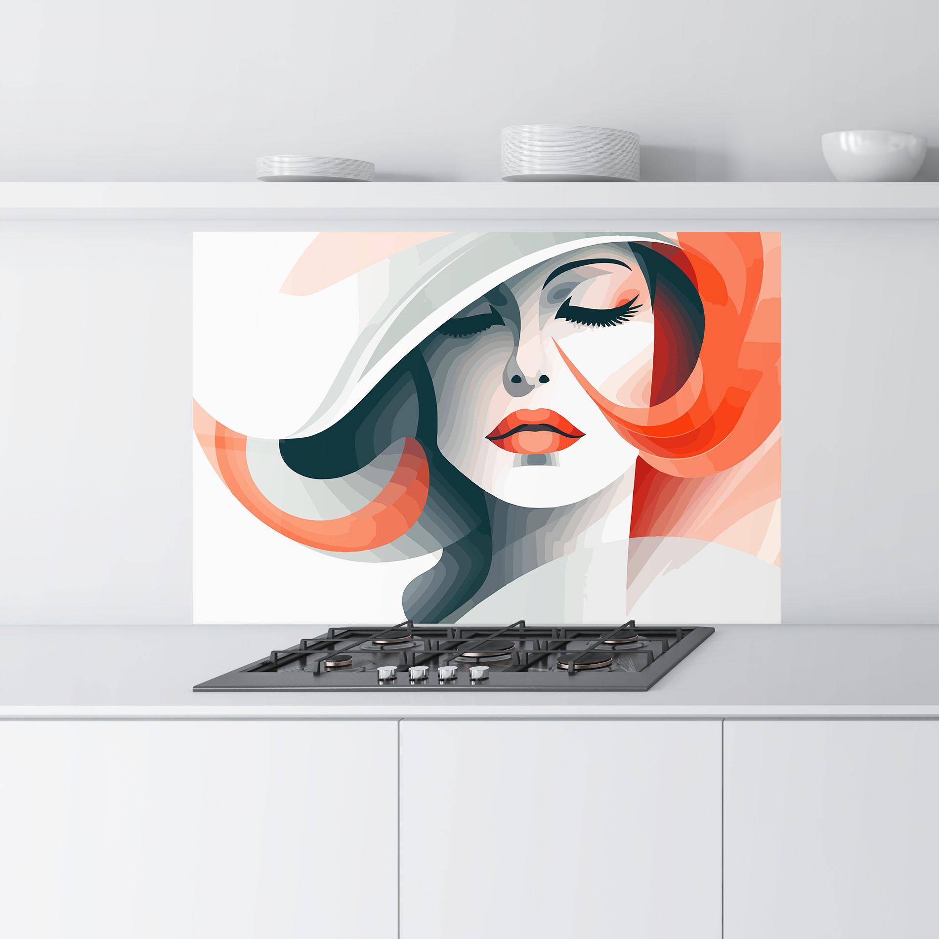 Küchenrückwand Glas Red Abstract Hair mockup 9