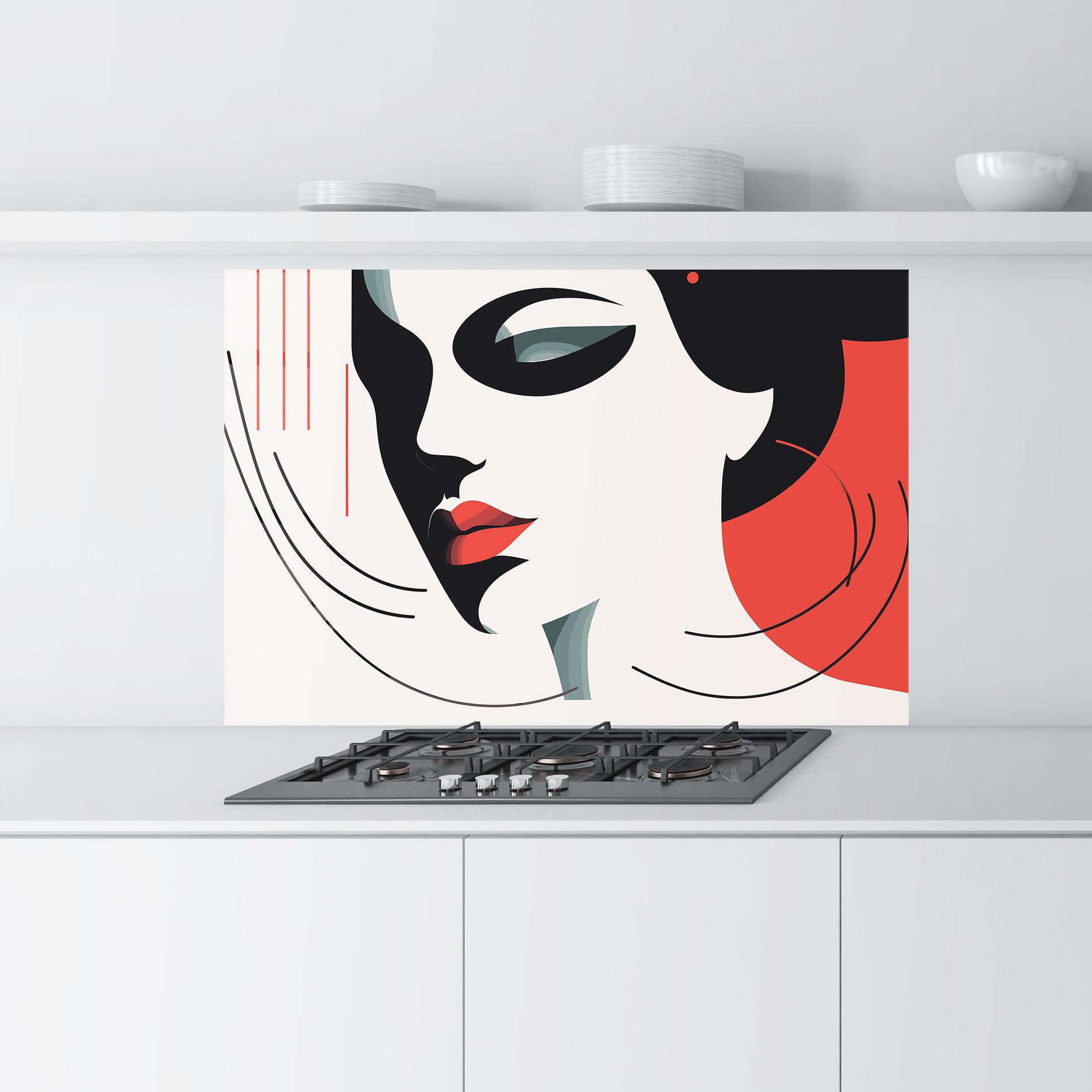 Küchenrückwand Glas Woman Red Lips mockup 9
