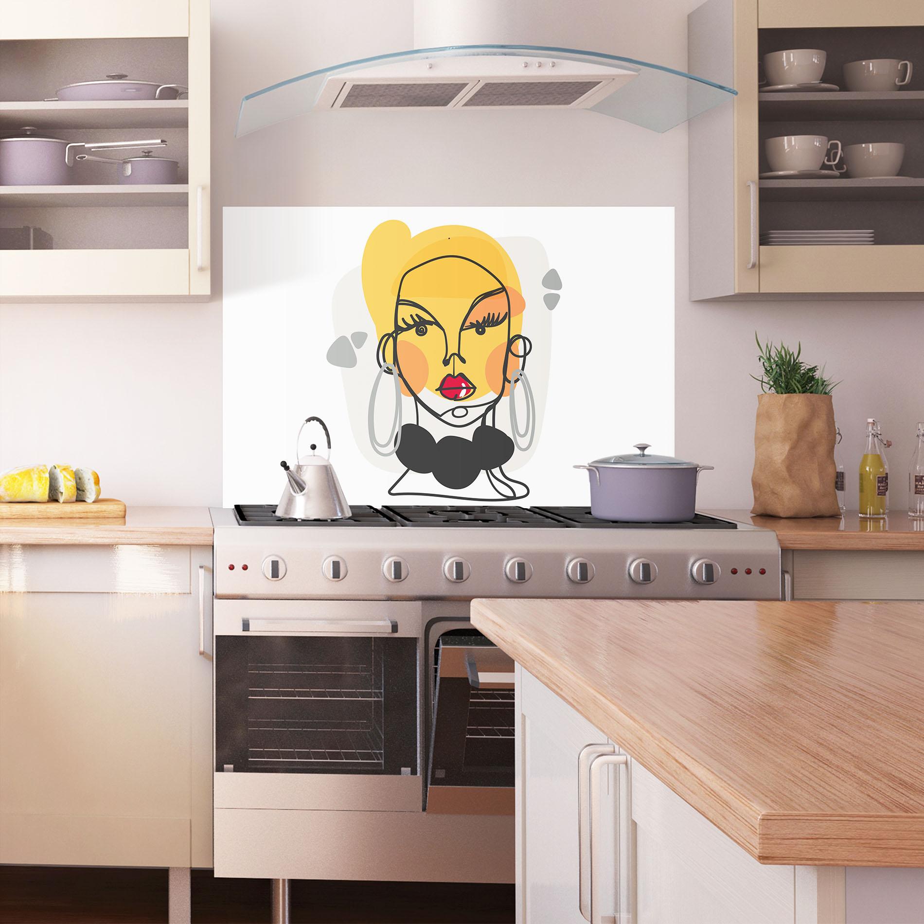 Küchenrückwand Glas Abstract Blonde Face mockup 1