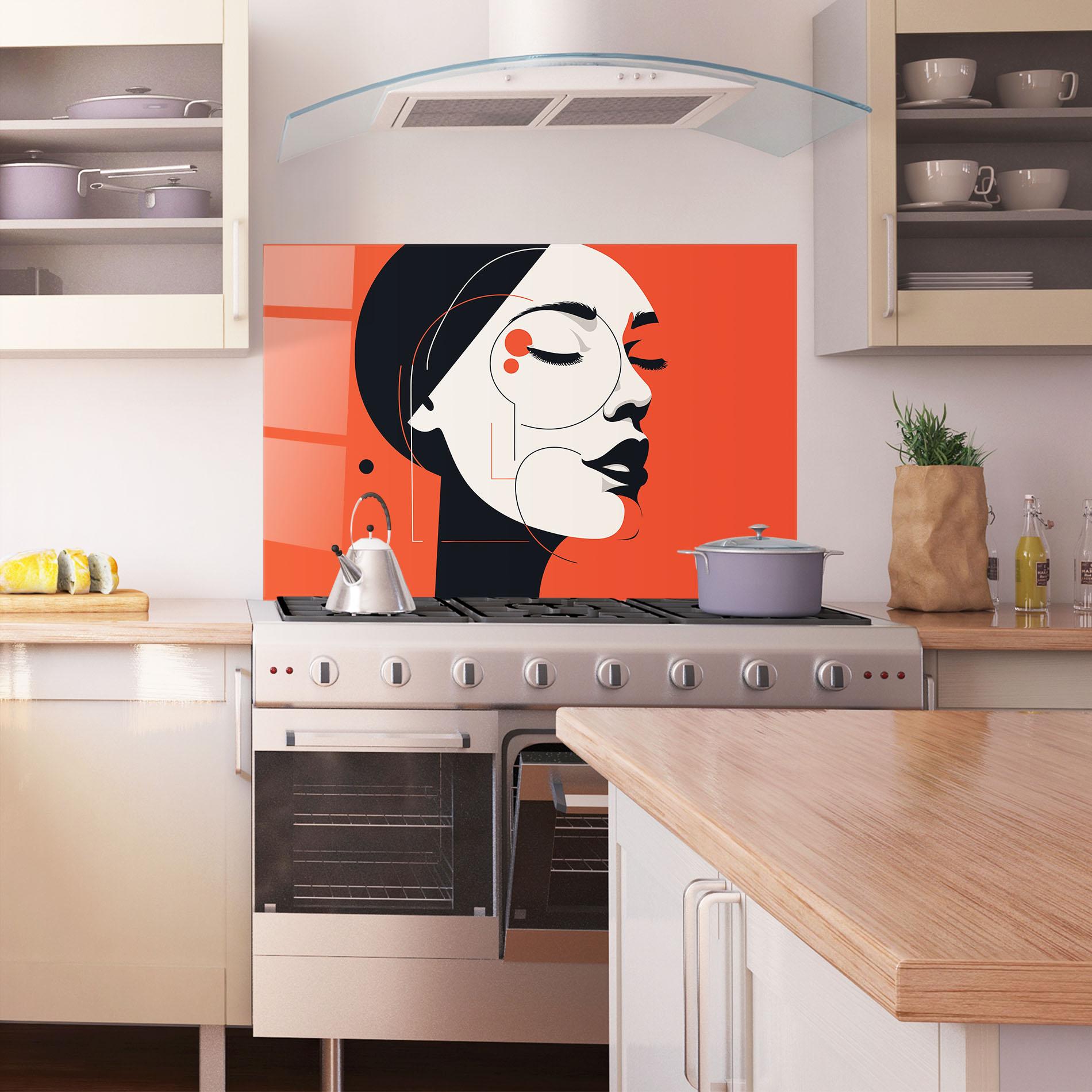 Küchenrückwand Glas Abstract White Face mockup 1