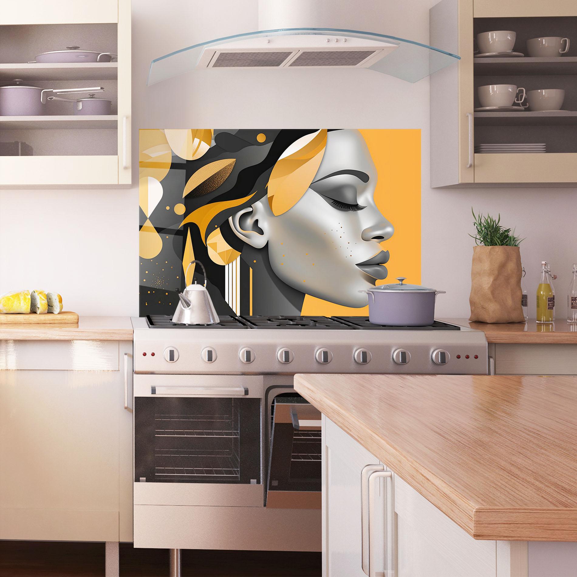 Küchenrückwand Glas Dreamy Grey Woman mockup 1