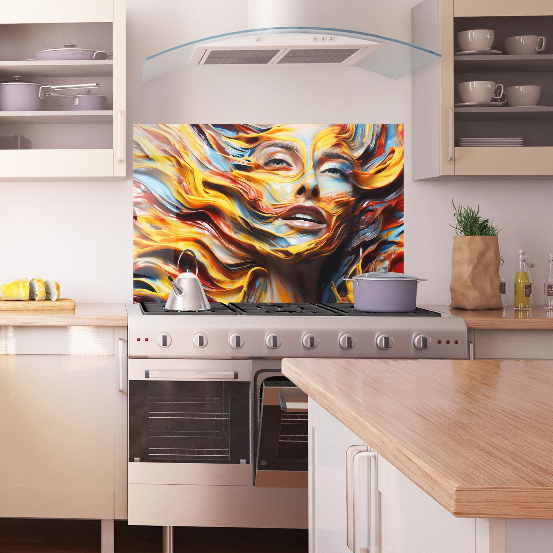 Küchenrückwand Glas Painted Woman mockup 1