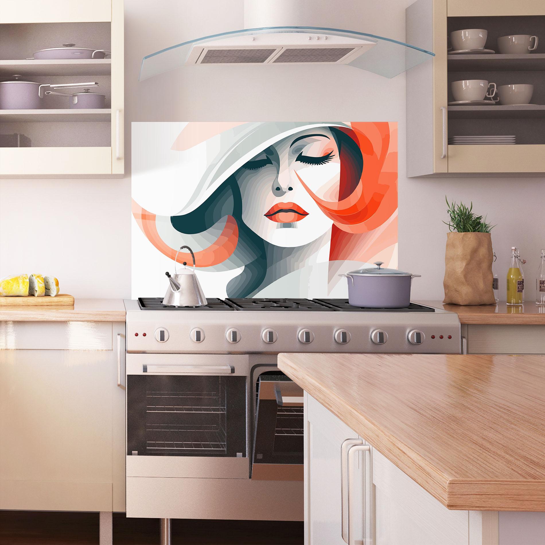 Küchenrückwand Glas Red Abstract Hair mockup 1