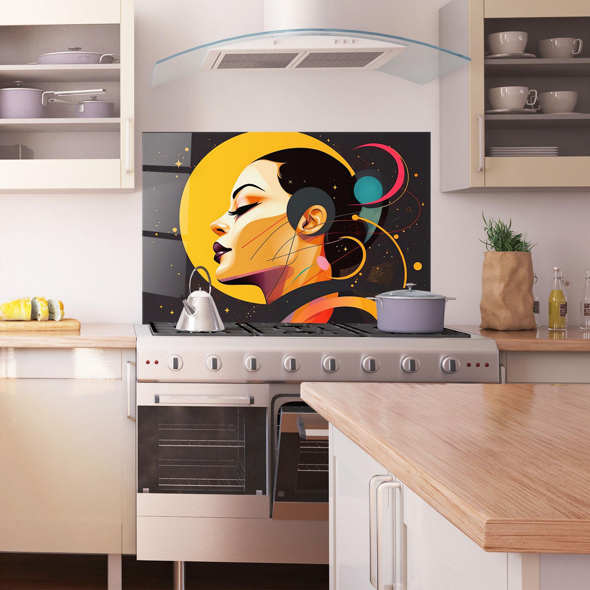 Küchenrückwand Glas Synthetic Female mockup 1