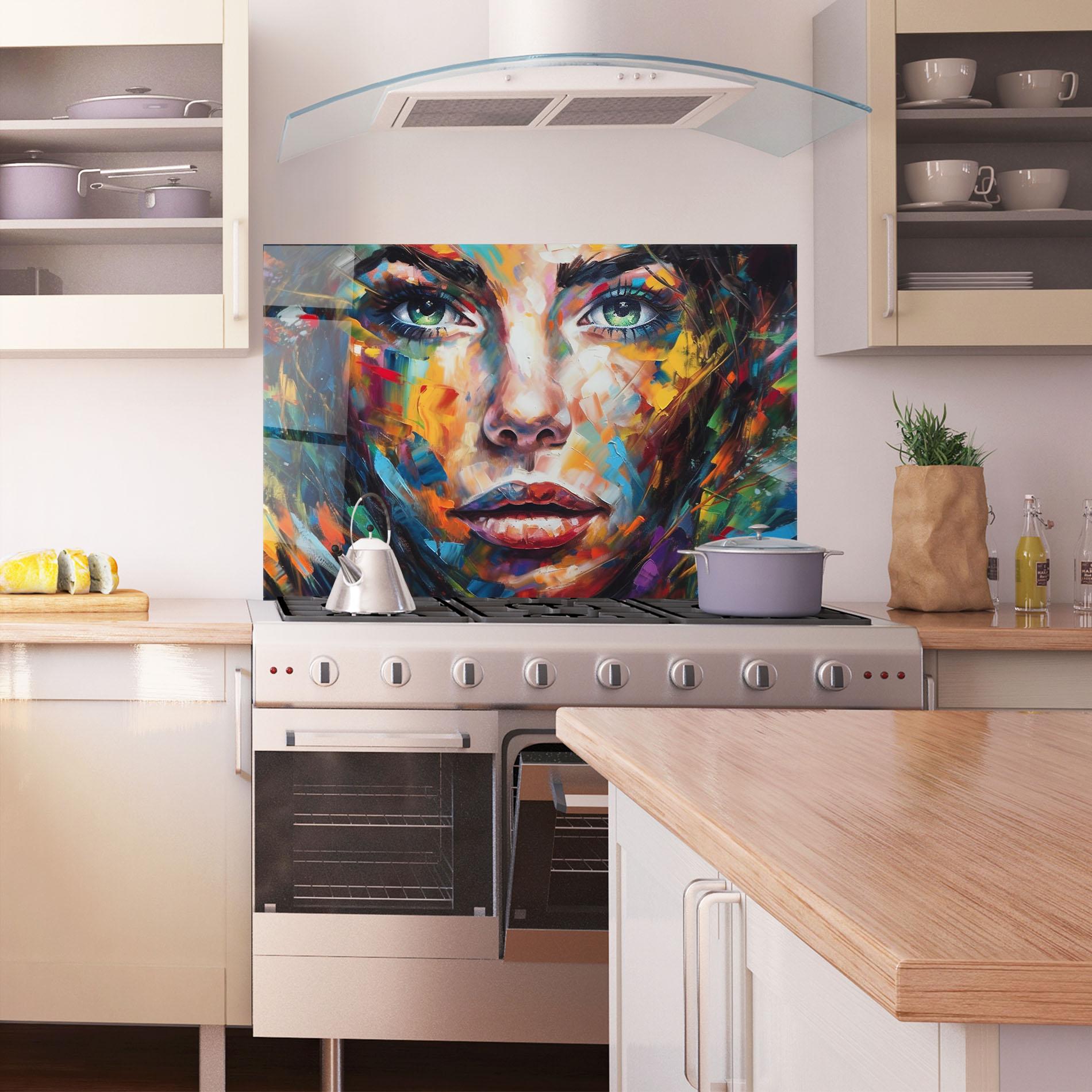 Küchenrückwand Glas Vibrant Color Woman Paint mockup 1