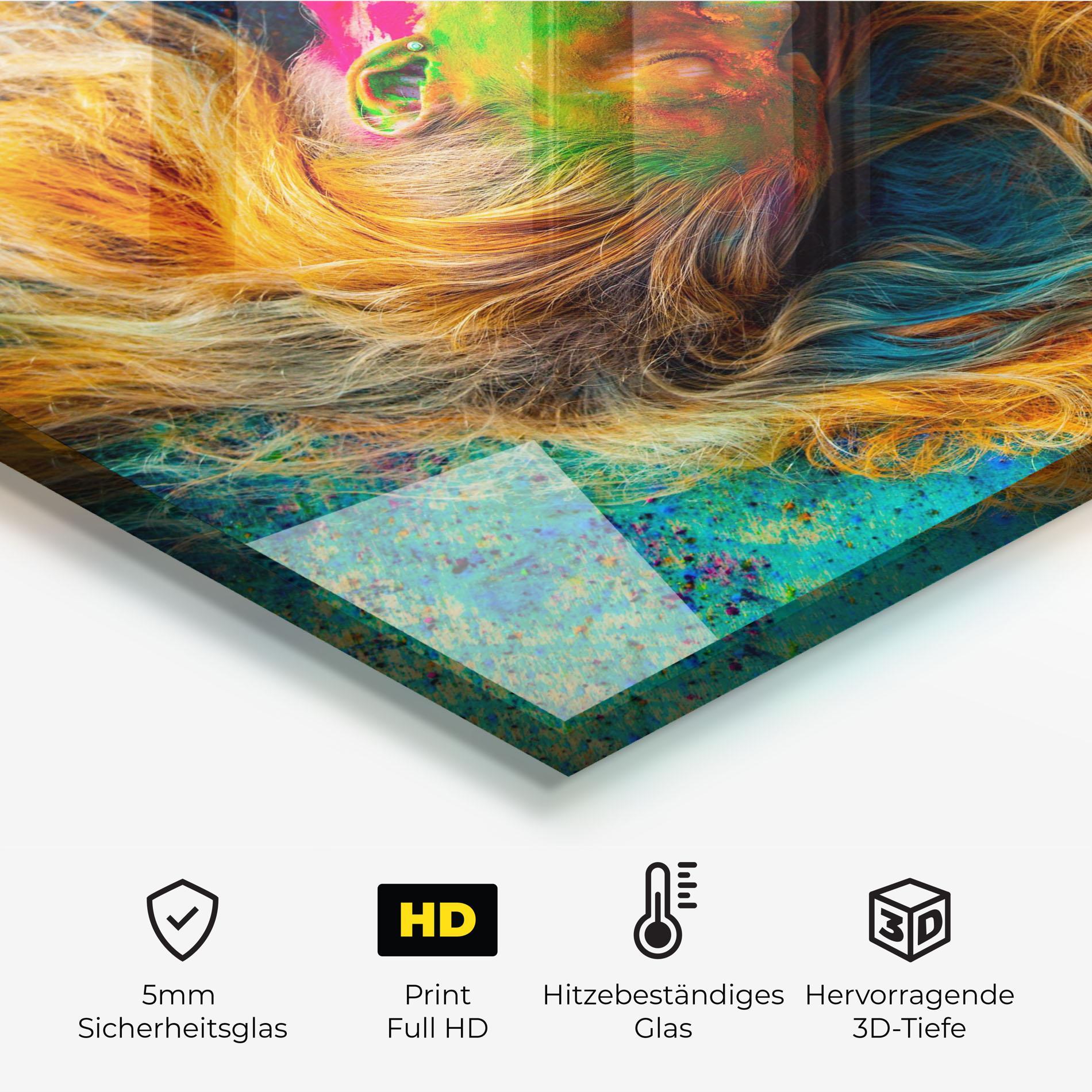 Küchenrückwand Glas Powder Holi Woman mockup 2