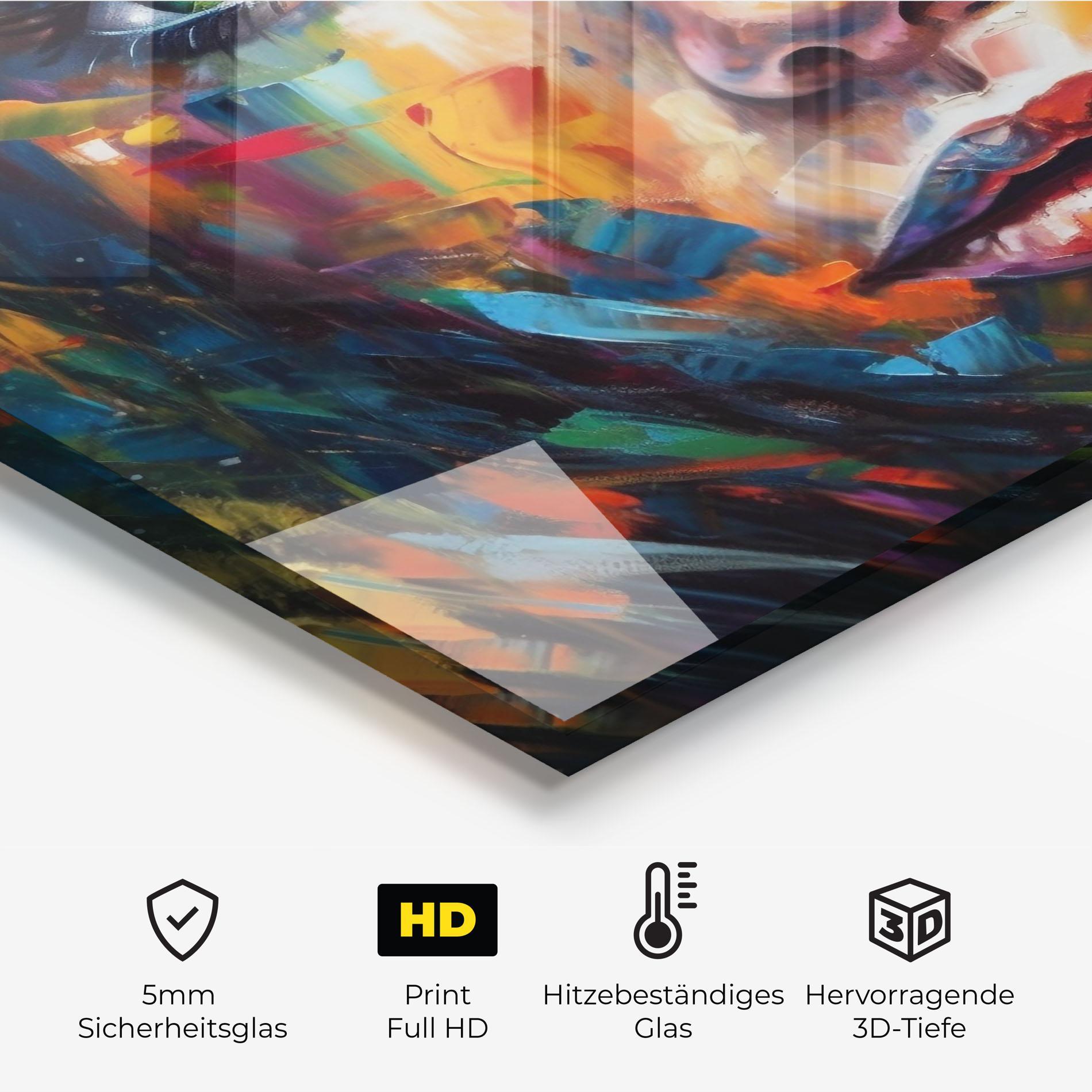 Küchenrückwand Glas Vibrant Color Woman Paint mockup 2