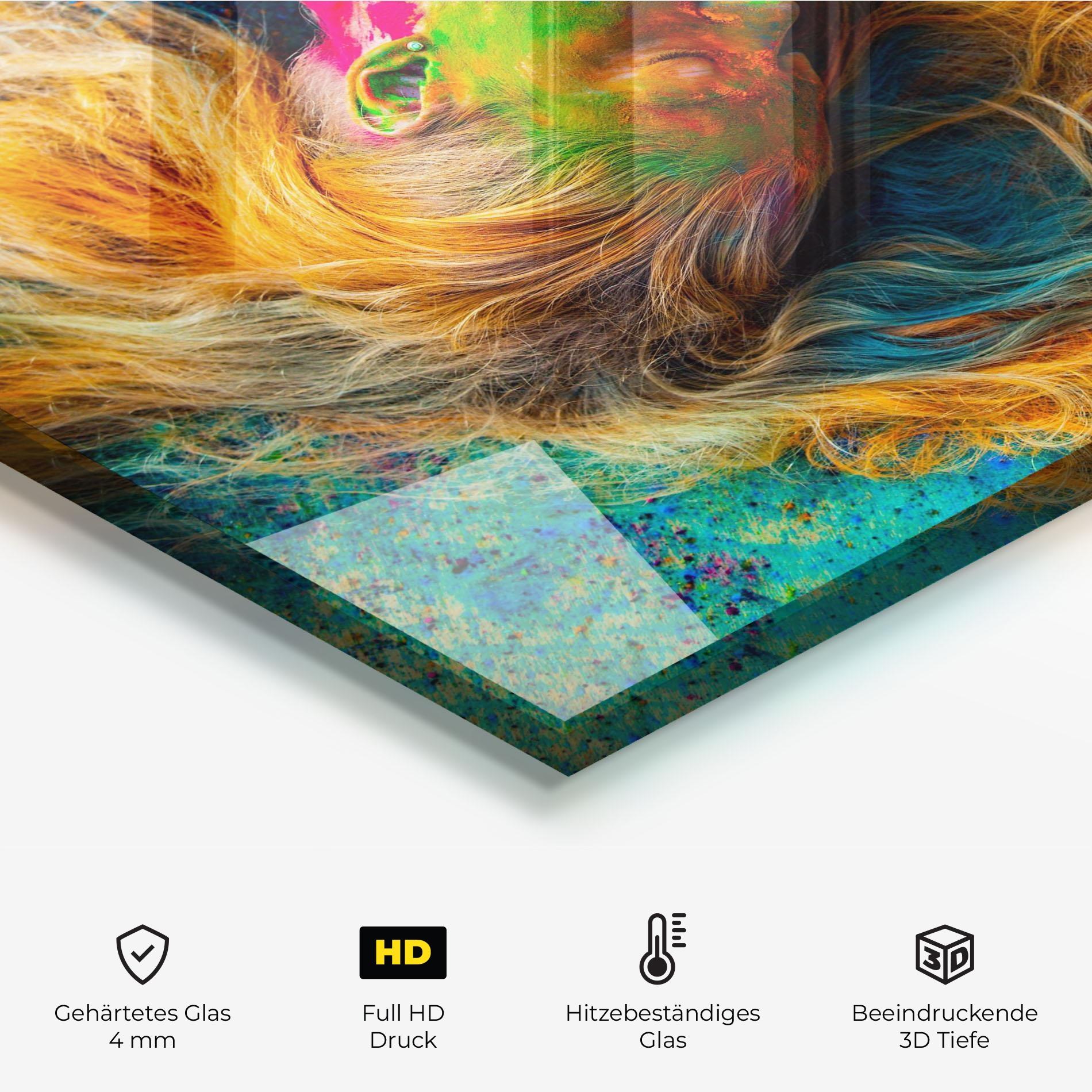 Küchenrückwand Glas Powder Holi Woman mockup 2