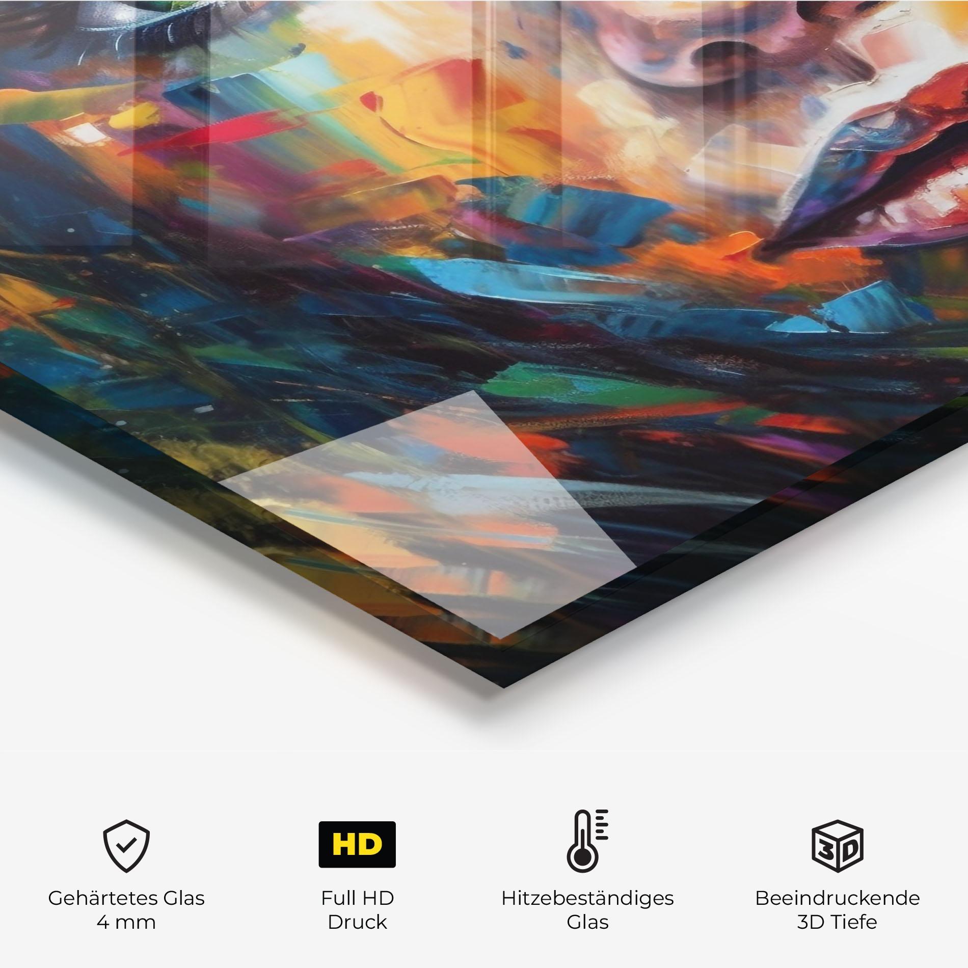 Küchenrückwand Glas Vibrant Color Woman Paint mockup 2