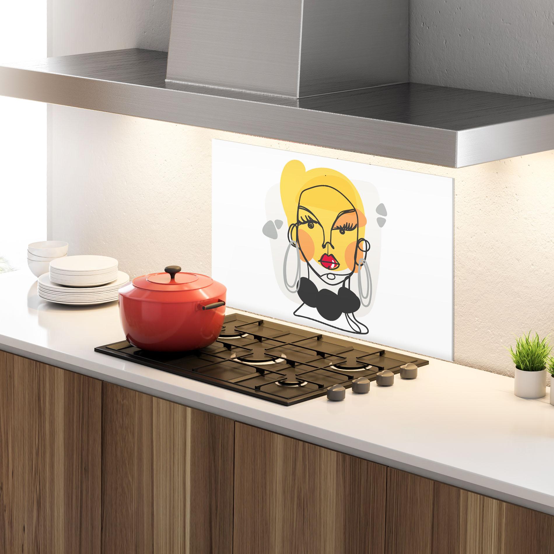 Küchenrückwand Glas Abstract Blonde Face mockup 4
