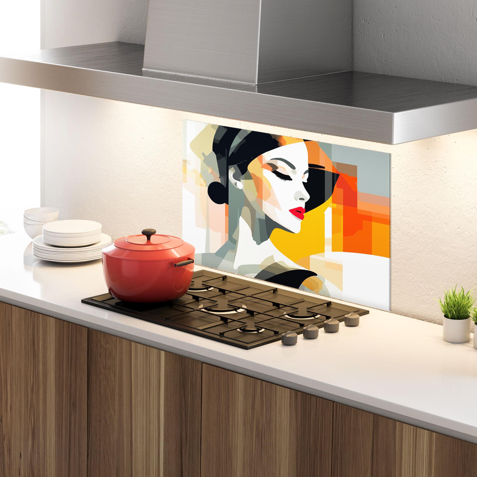 Küchenrückwand Glas Art Woman View mockup 4