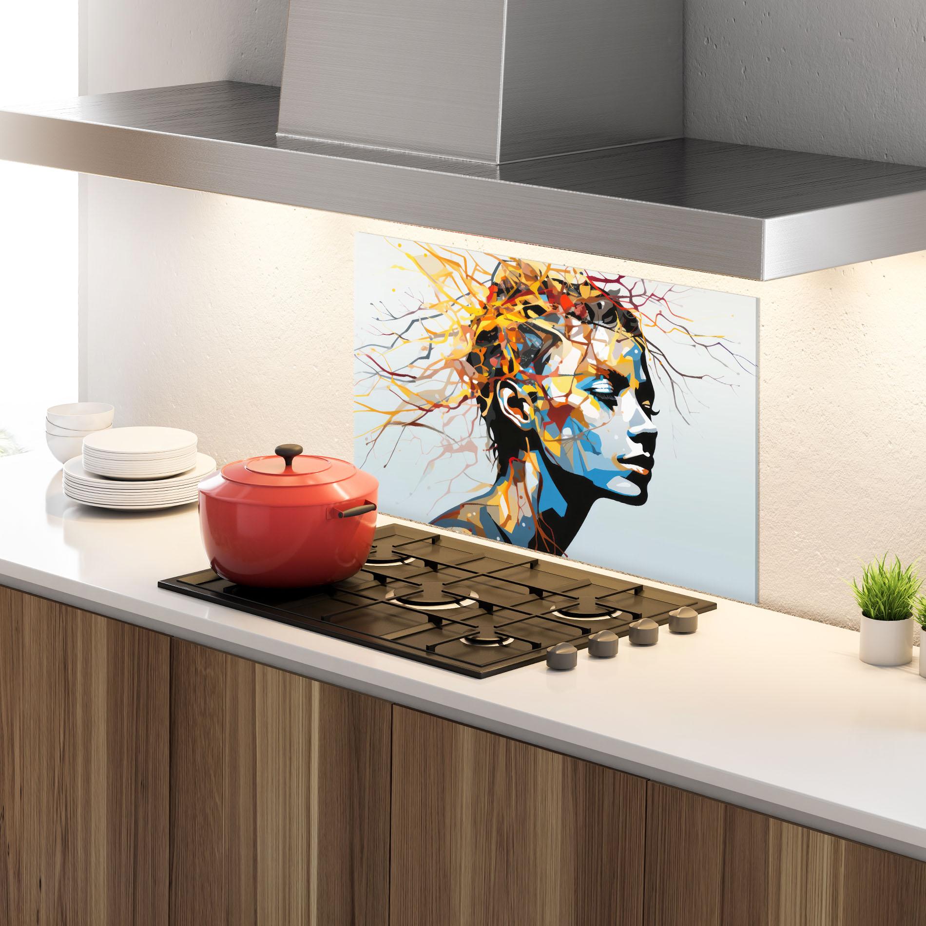 Küchenrückwand Glas Branches Hair mockup 4