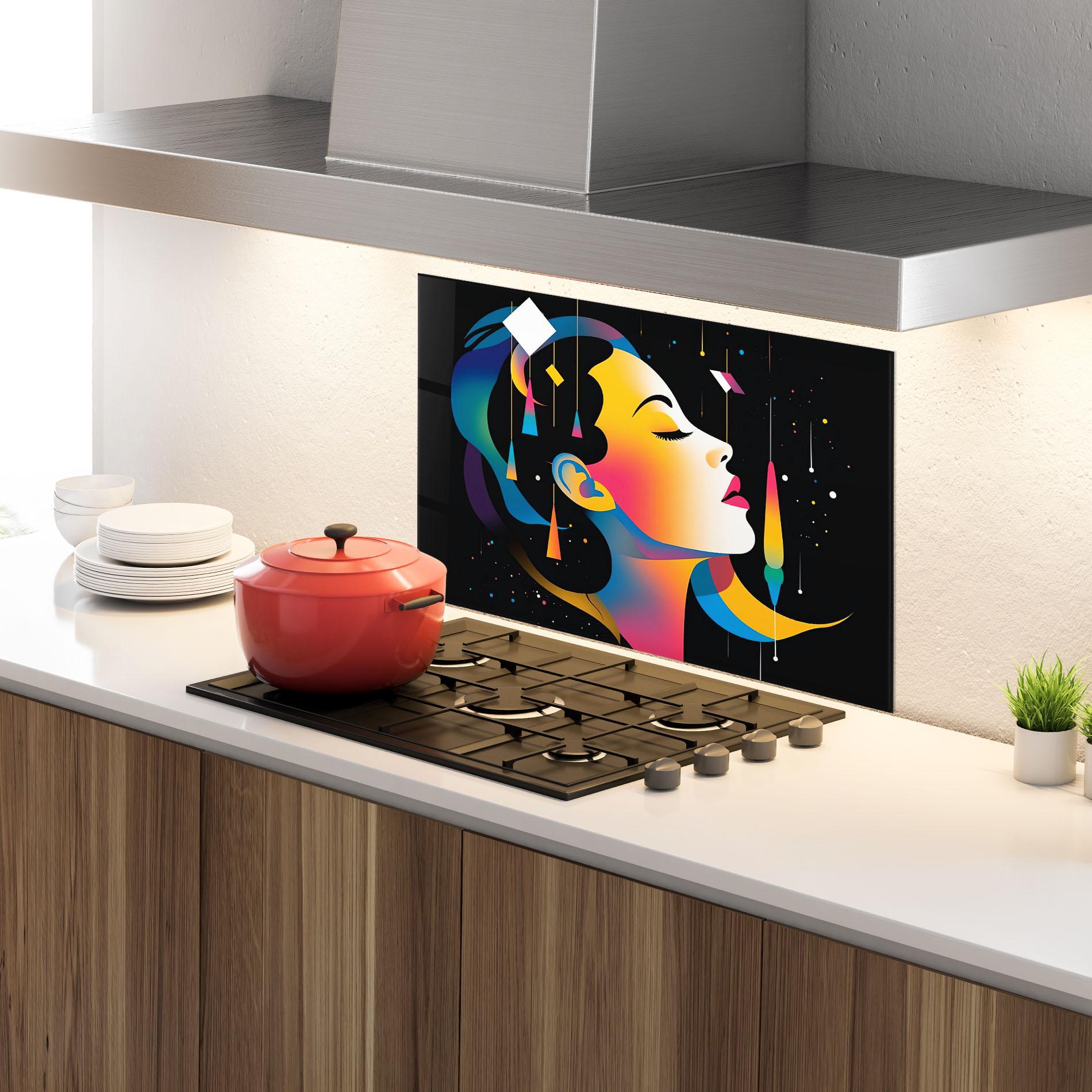 Küchenrückwand Glas Dreamy Night Female mockup 4