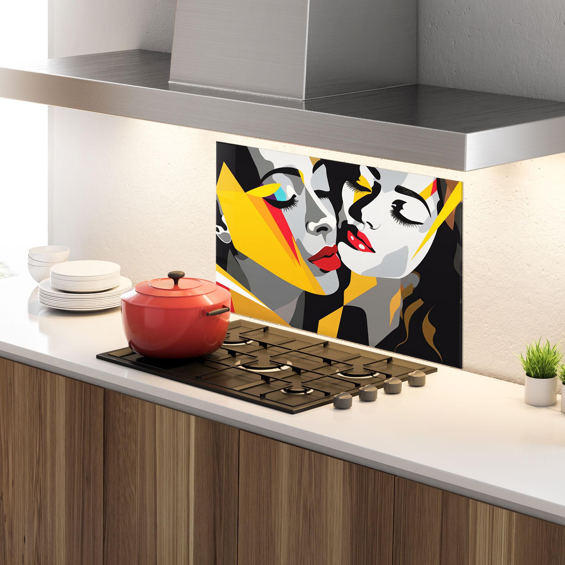 Küchenrückwand Glas Grey Yellow Women mockup 4