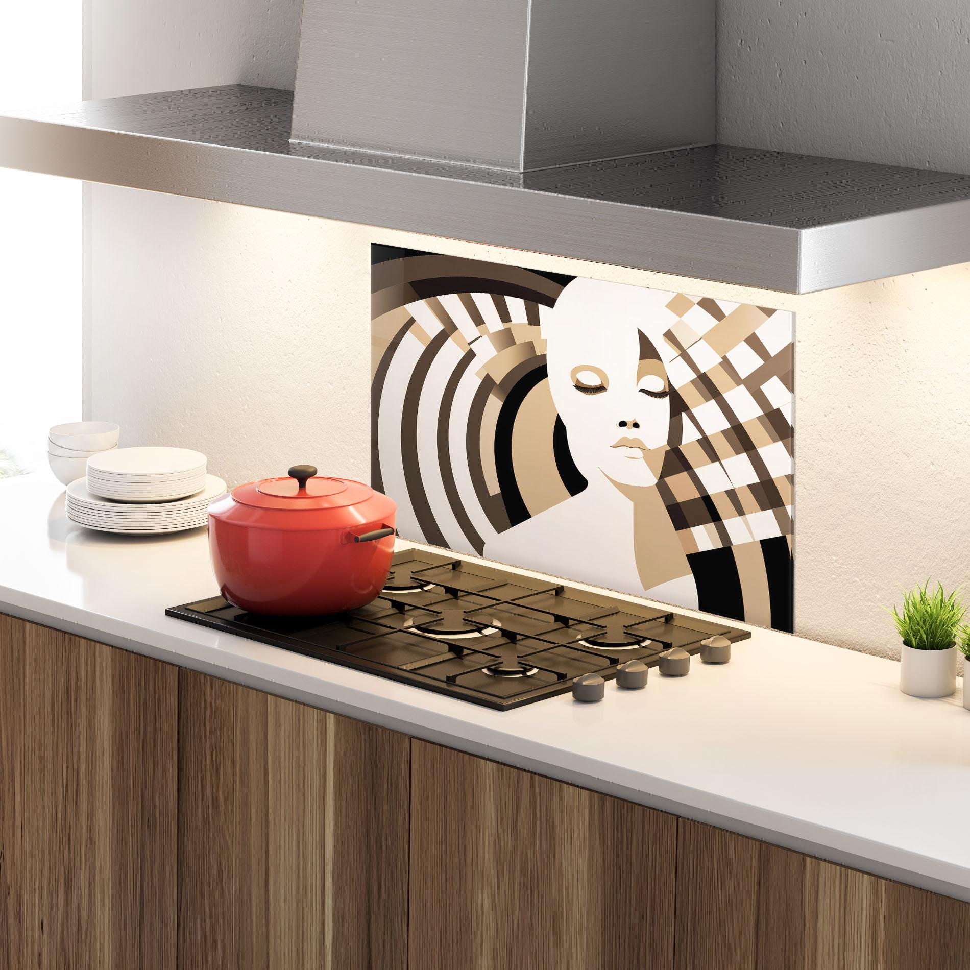 Küchenrückwand Glas Op Art Portrait mockup 4