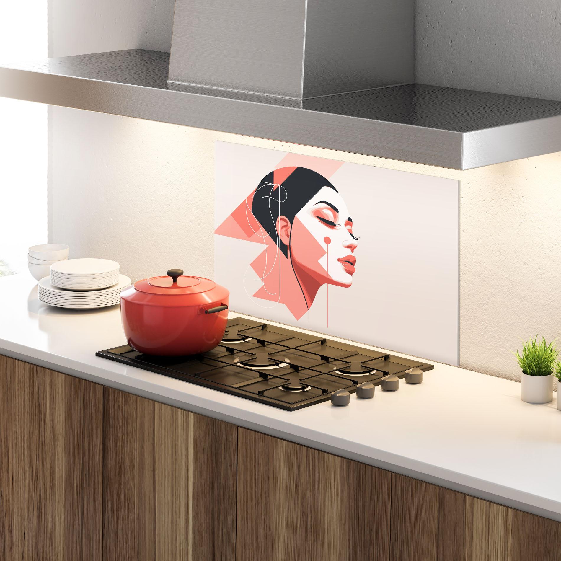 Küchenrückwand Glas Pretty Abstract Face mockup 4