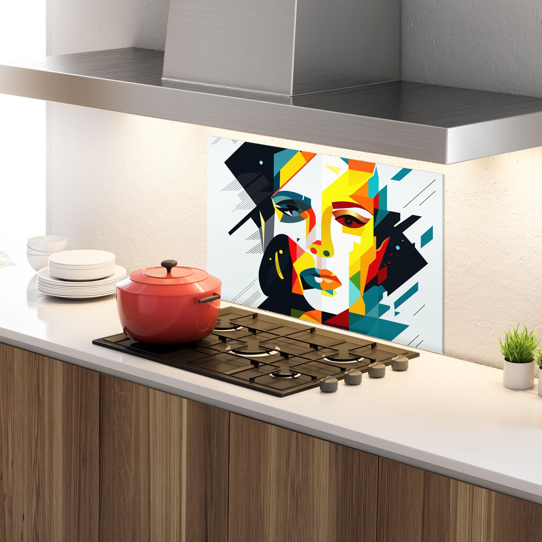 Küchenrückwand Glas Red Eye Woman mockup 4