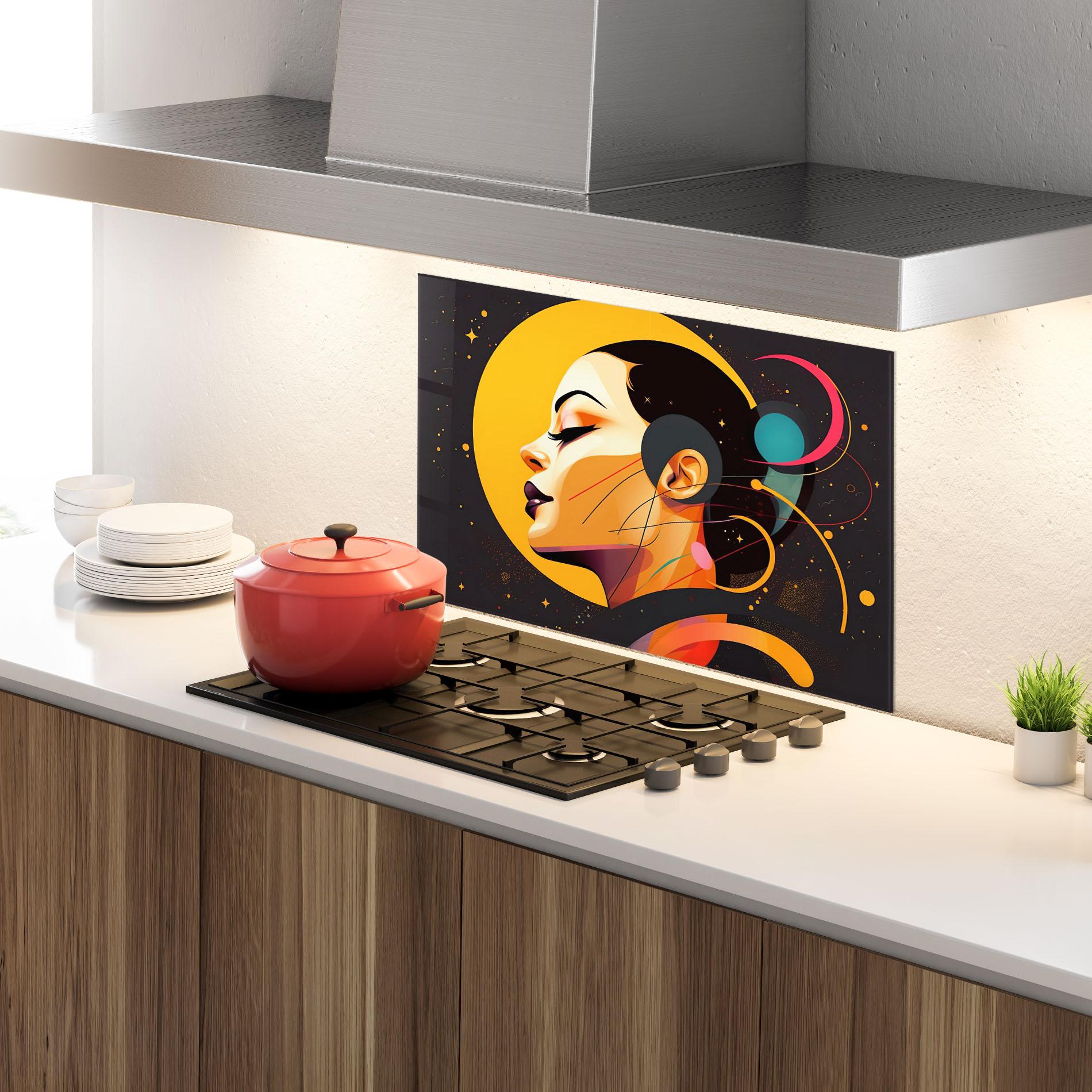 Küchenrückwand Glas Synthetic Female mockup 4