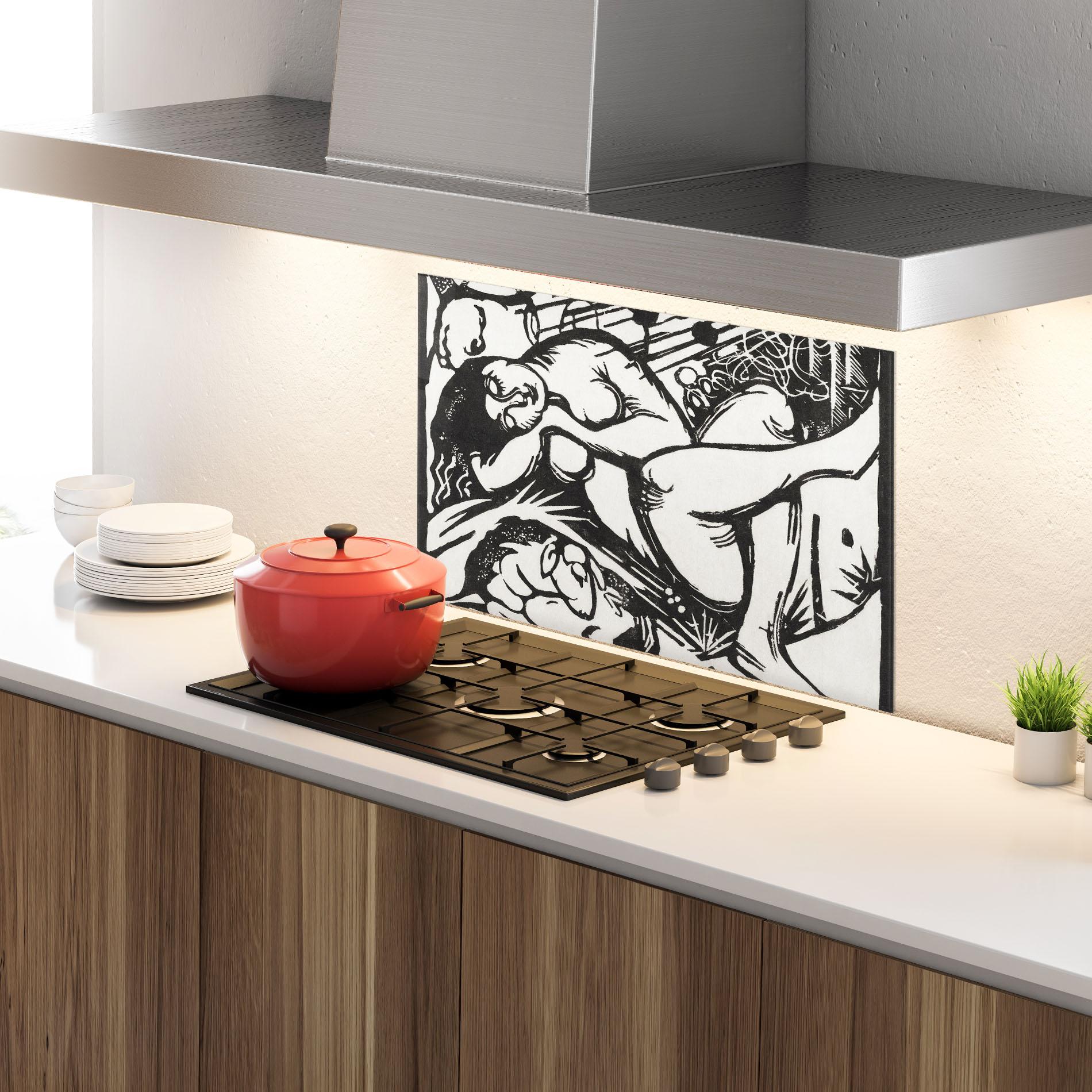 Küchenrückwand Glas Woman Drawing mockup 4