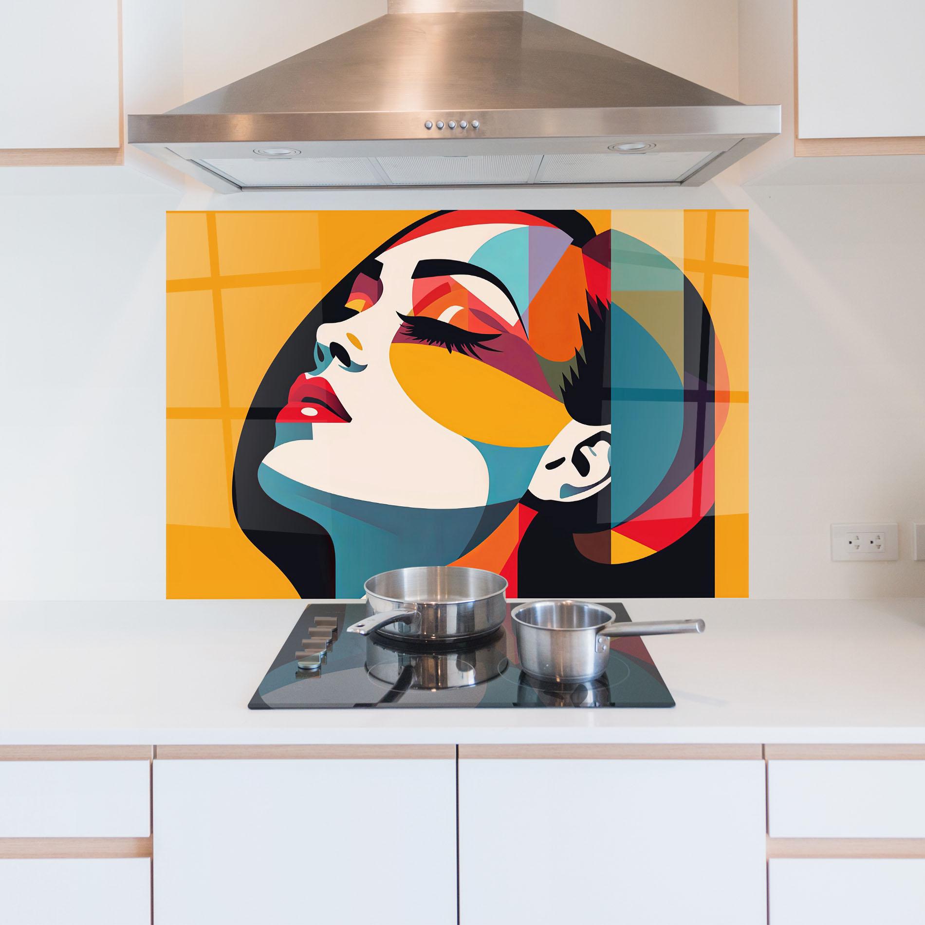 Küchenrückwand Glas Dreamy Yellow Female mockup 5
