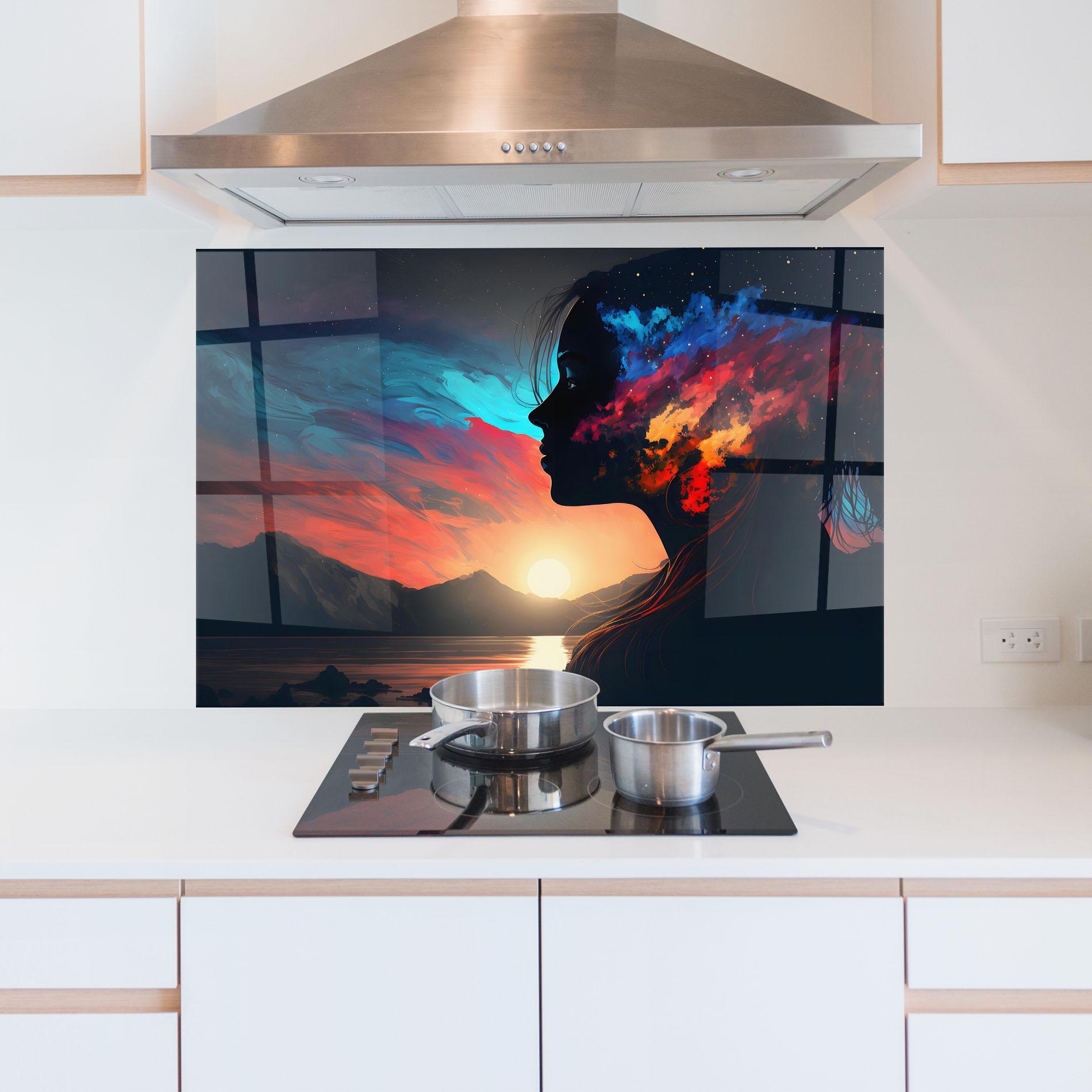 Küchenrückwand Glas Mystical Woman Silhouette mockup 5