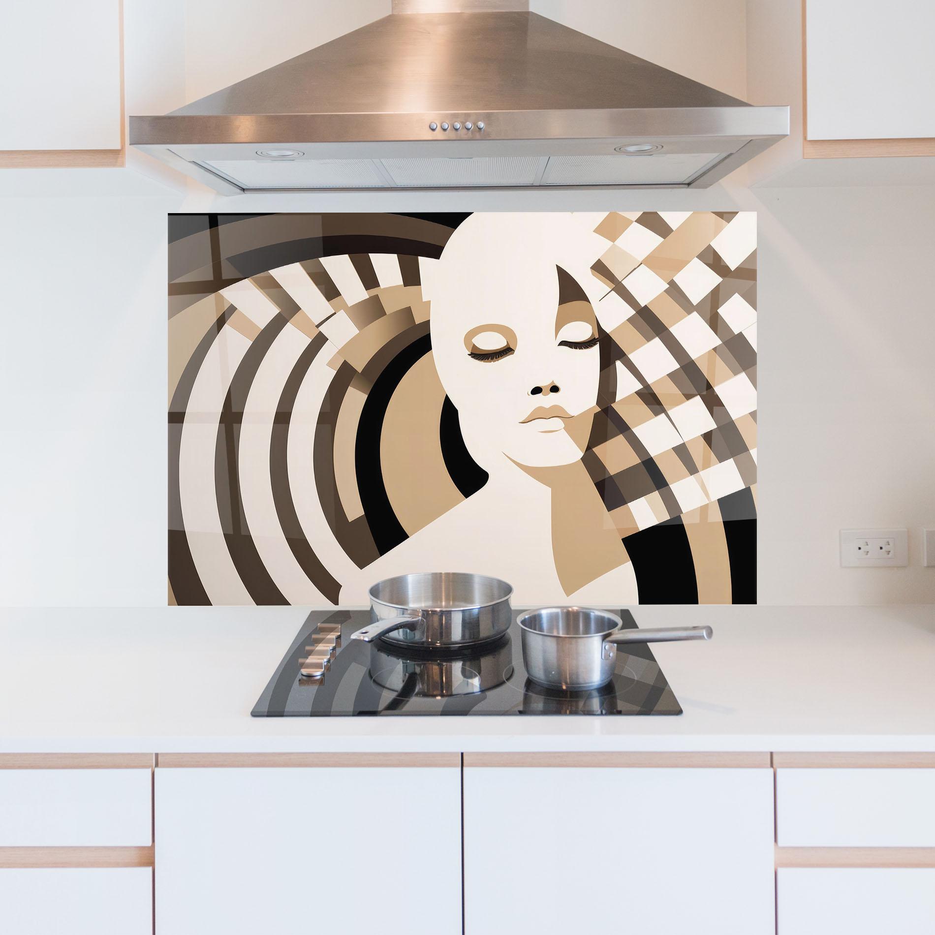 Küchenrückwand Glas Op Art Portrait mockup 5