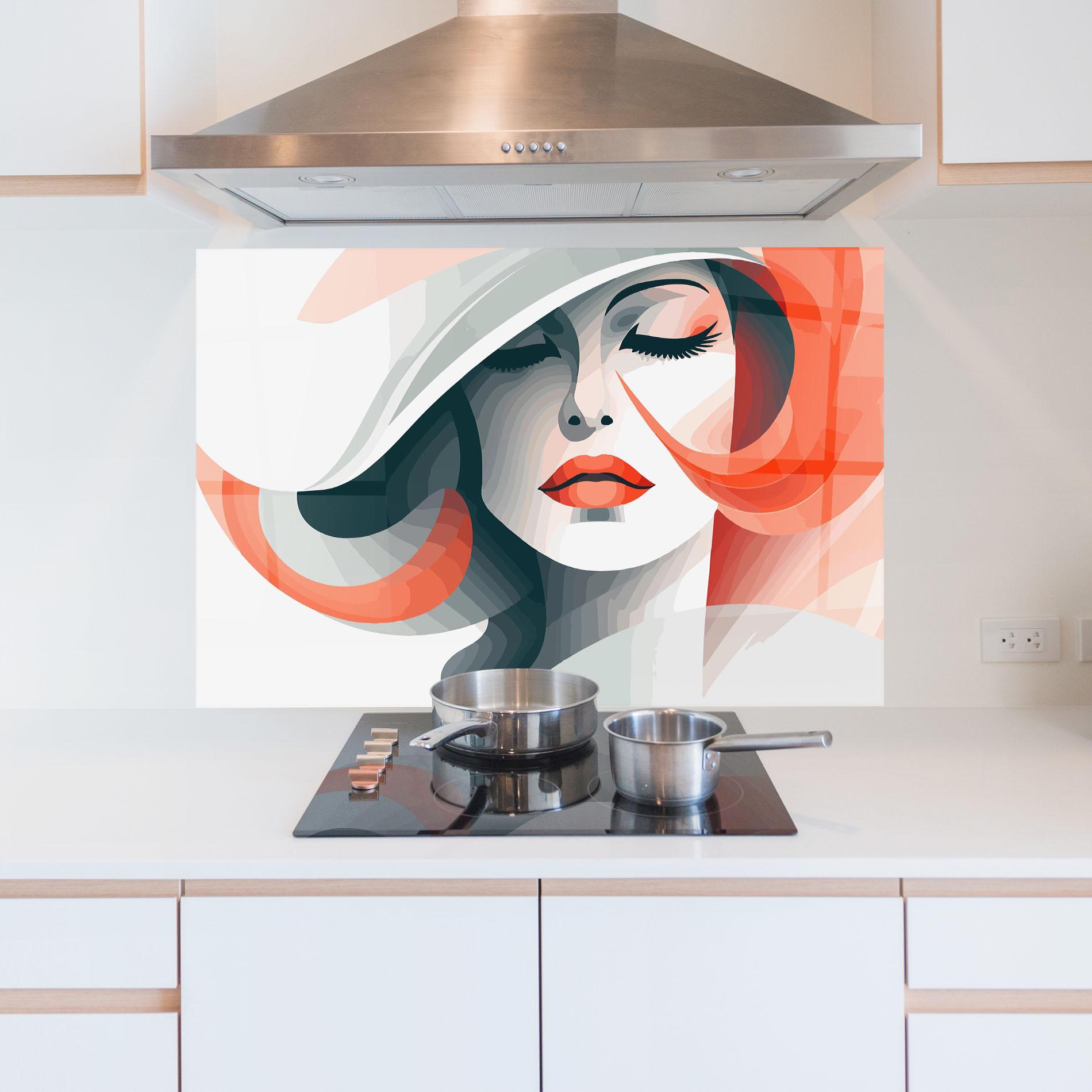 Küchenrückwand Glas Red Abstract Hair mockup 5