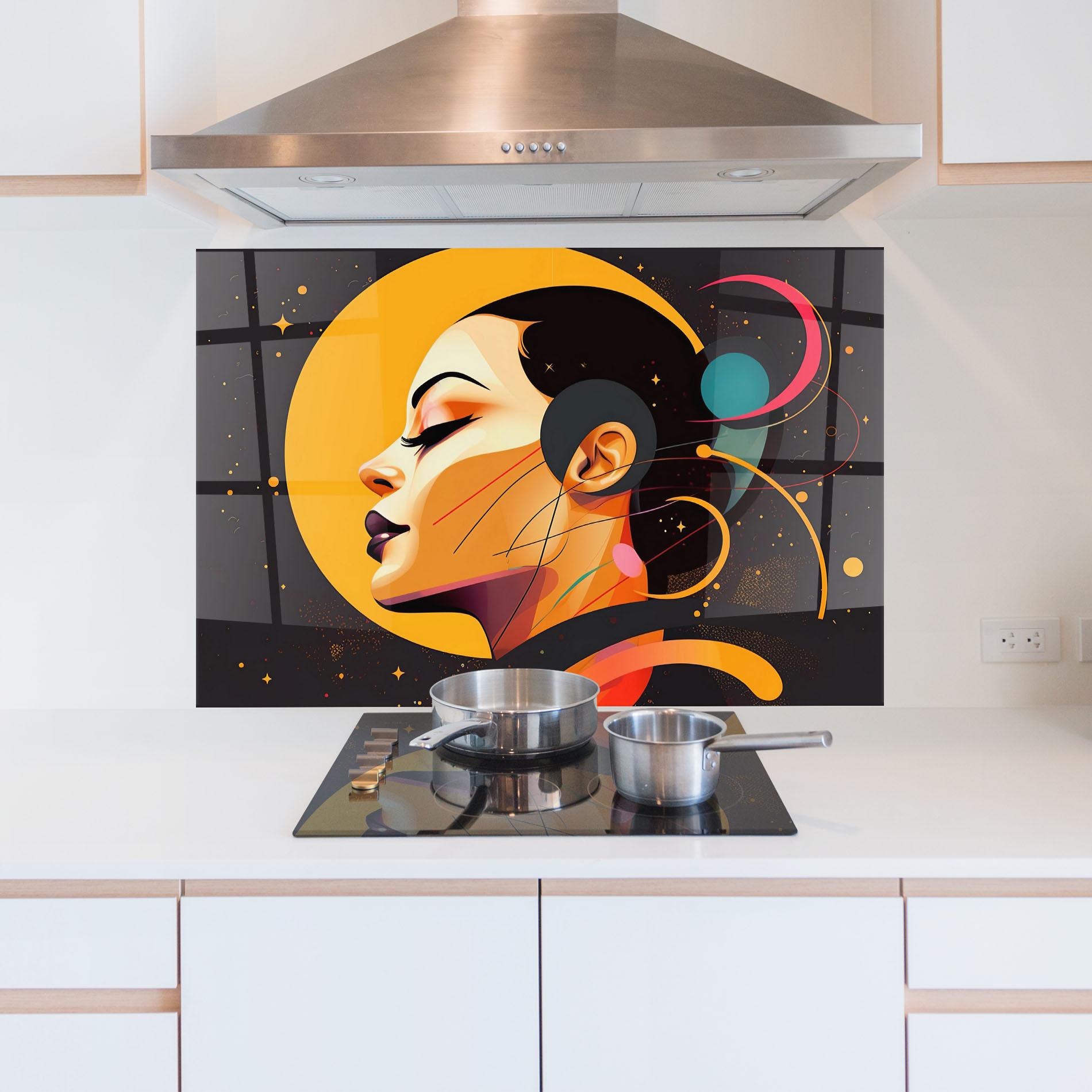 Küchenrückwand Glas Synthetic Female mockup 5