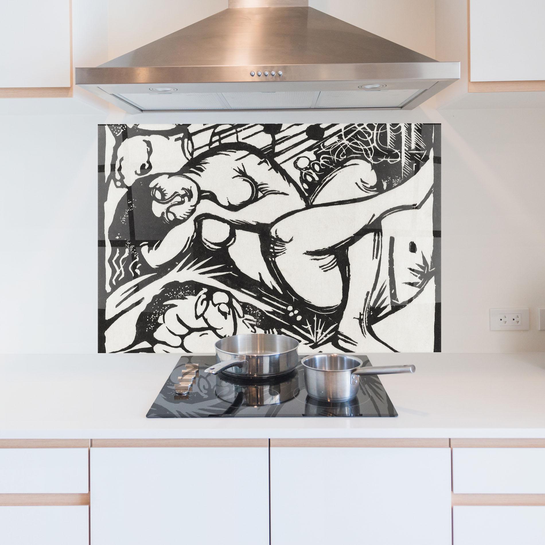 Küchenrückwand Glas Woman Drawing mockup 5