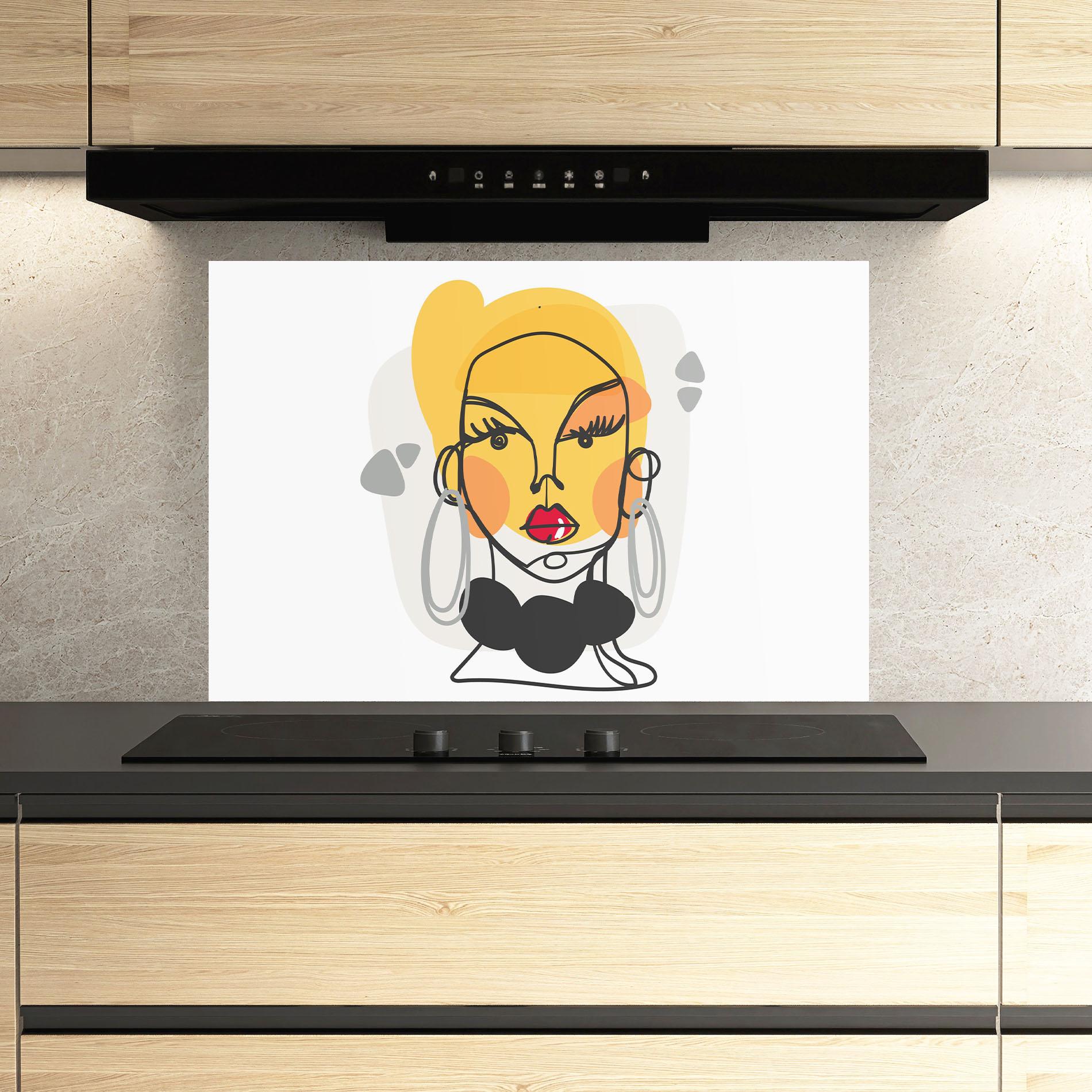 Küchenrückwand Glas Abstract Blonde Face mockup 3