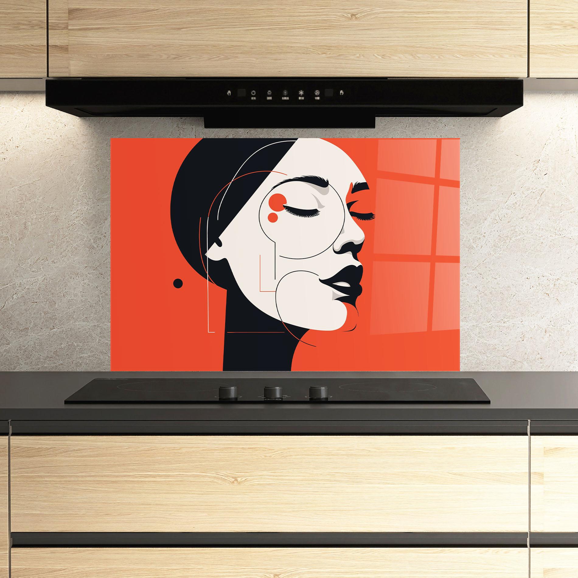 Küchenrückwand Glas Abstract White Face mockup 3