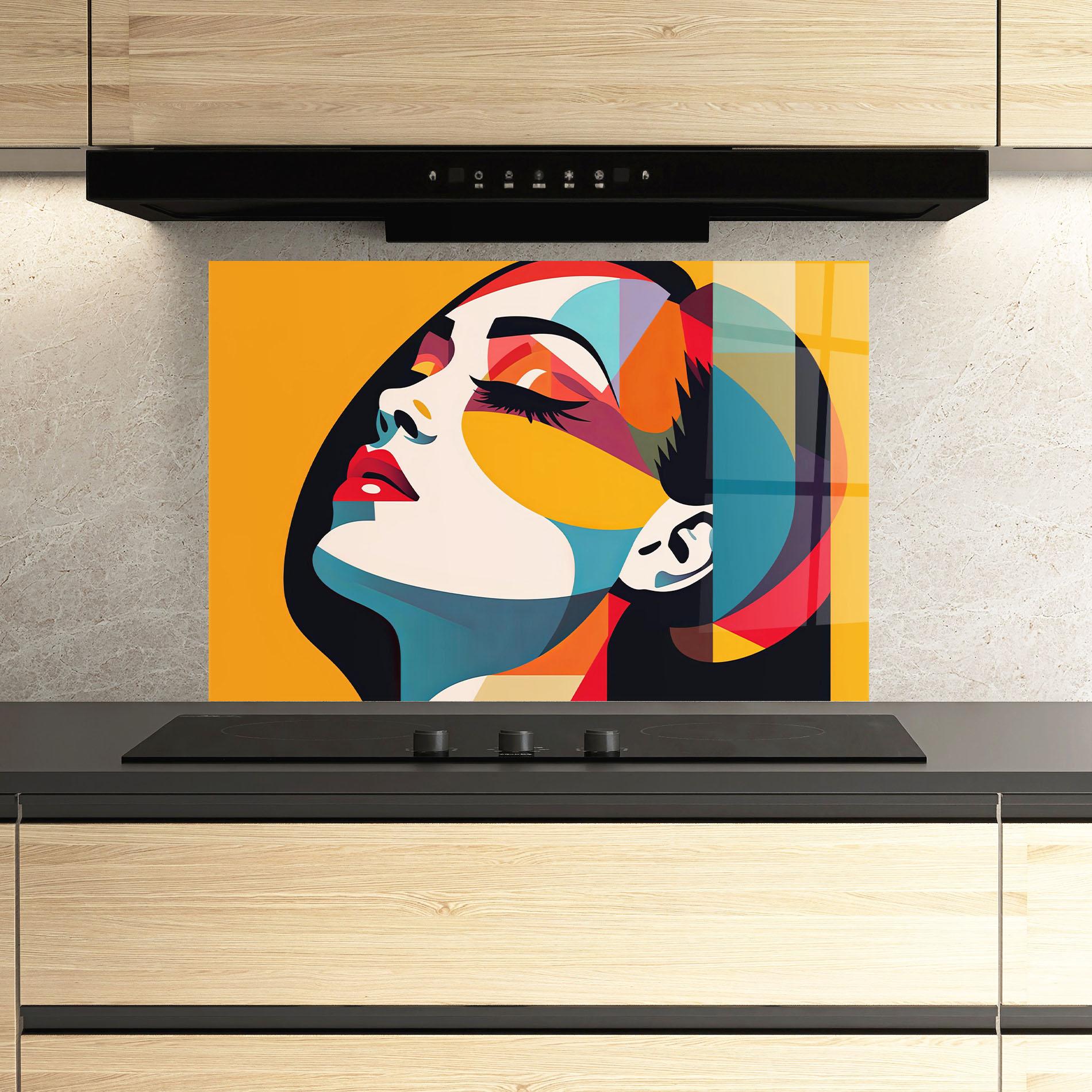 Küchenrückwand Glas Dreamy Yellow Female mockup 3