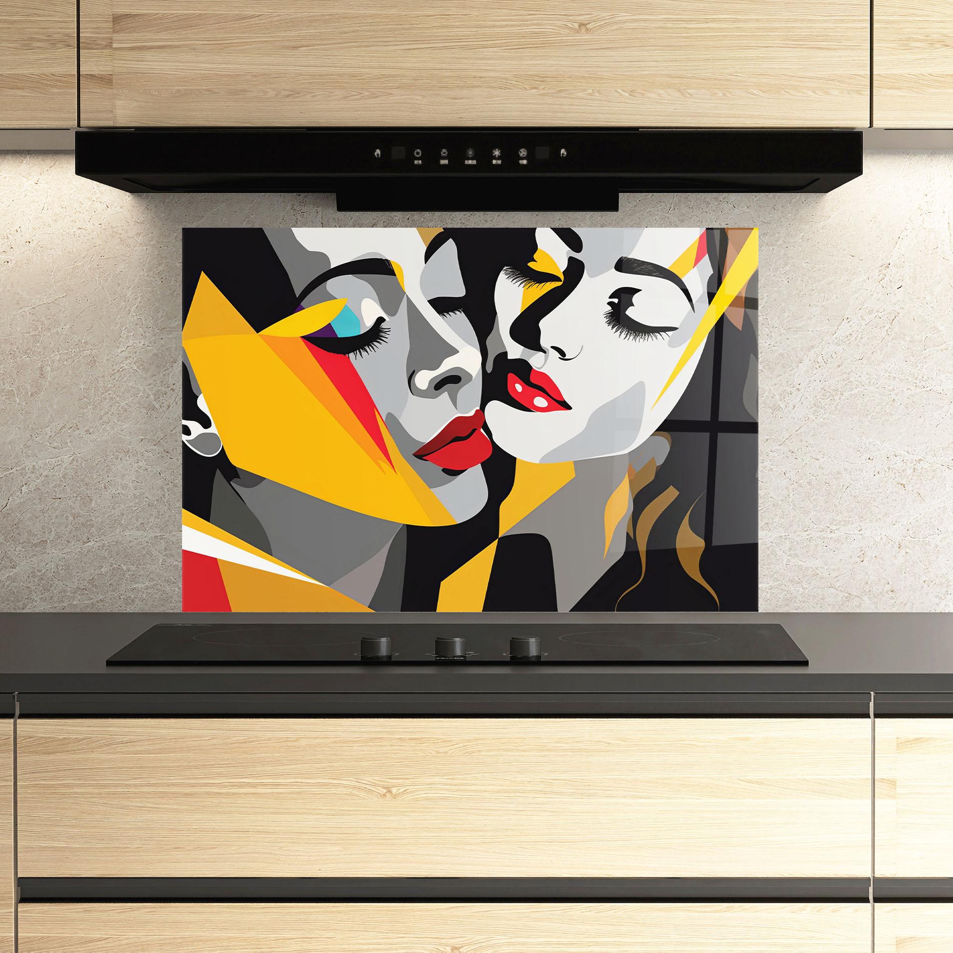 Küchenrückwand Glas Grey Yellow Women mockup 3