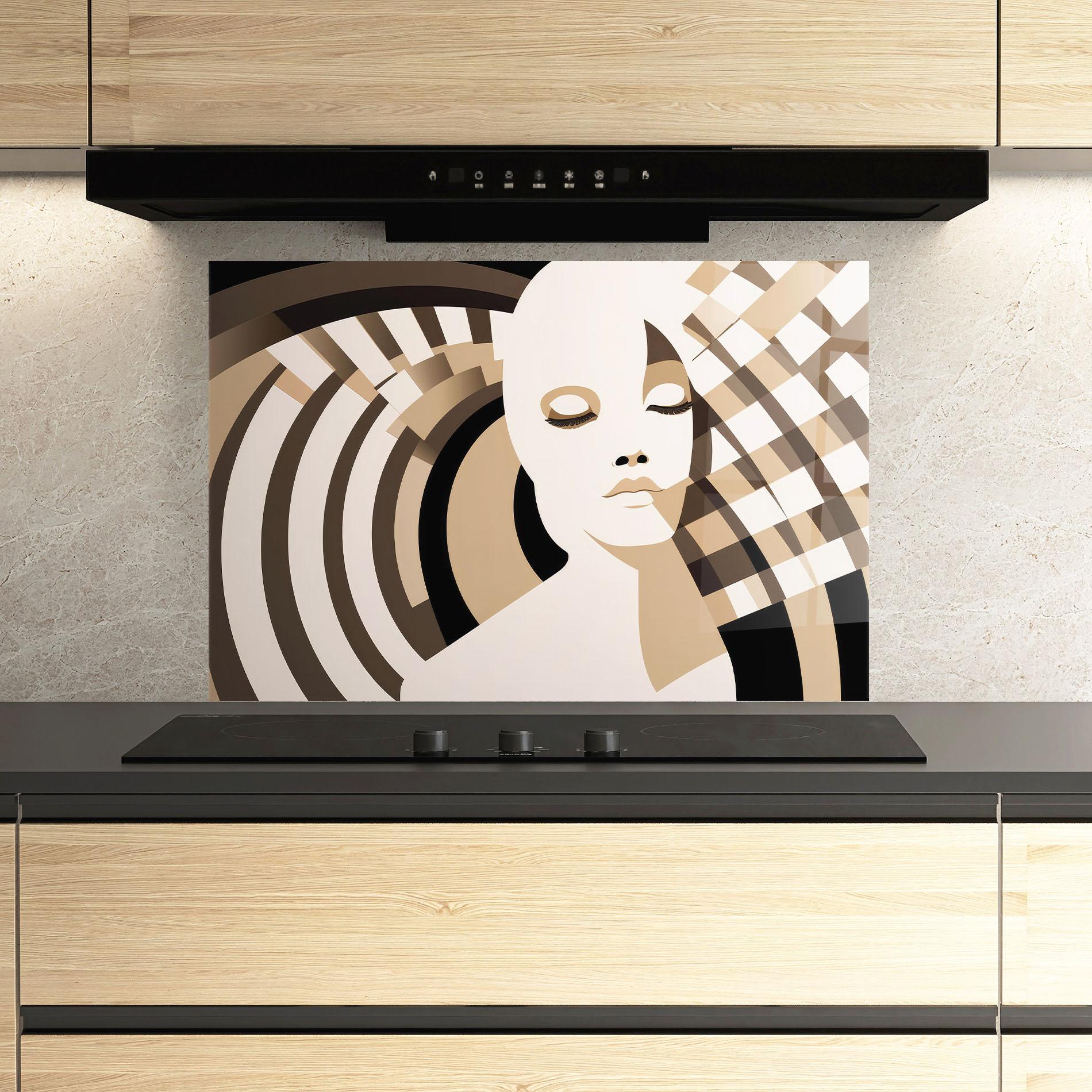 Küchenrückwand Glas Op Art Portrait mockup 3