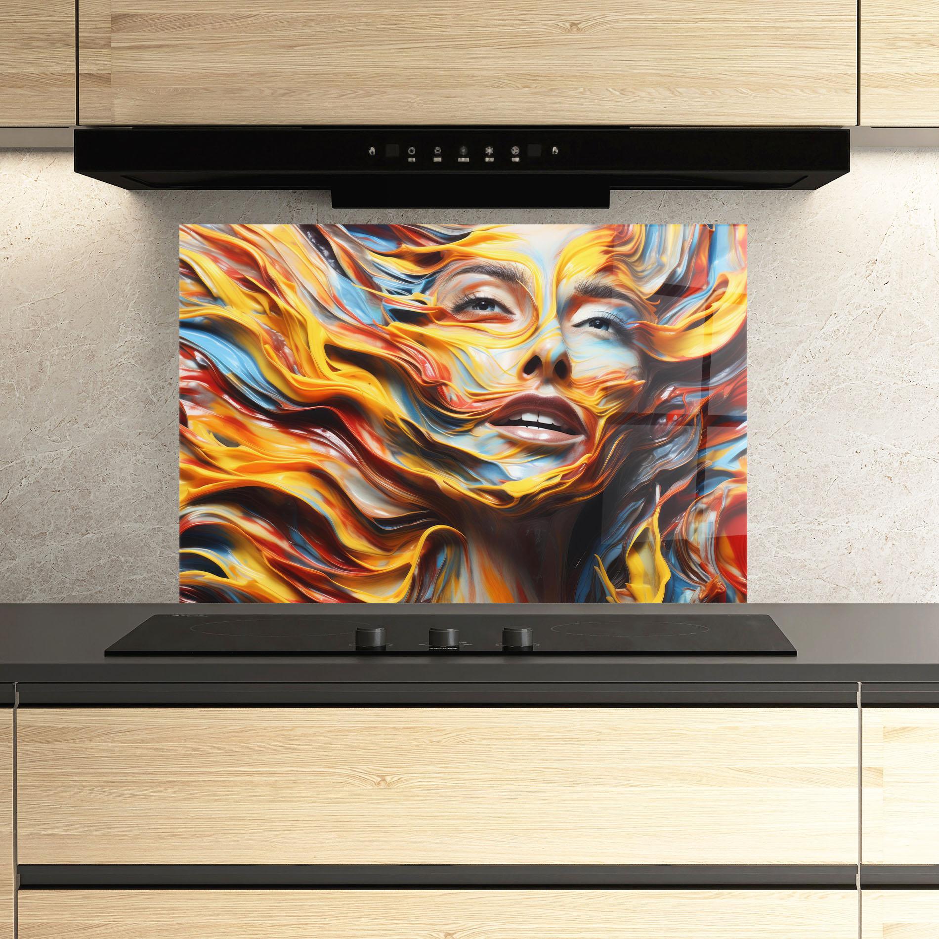 Küchenrückwand Glas Painted Woman mockup 3