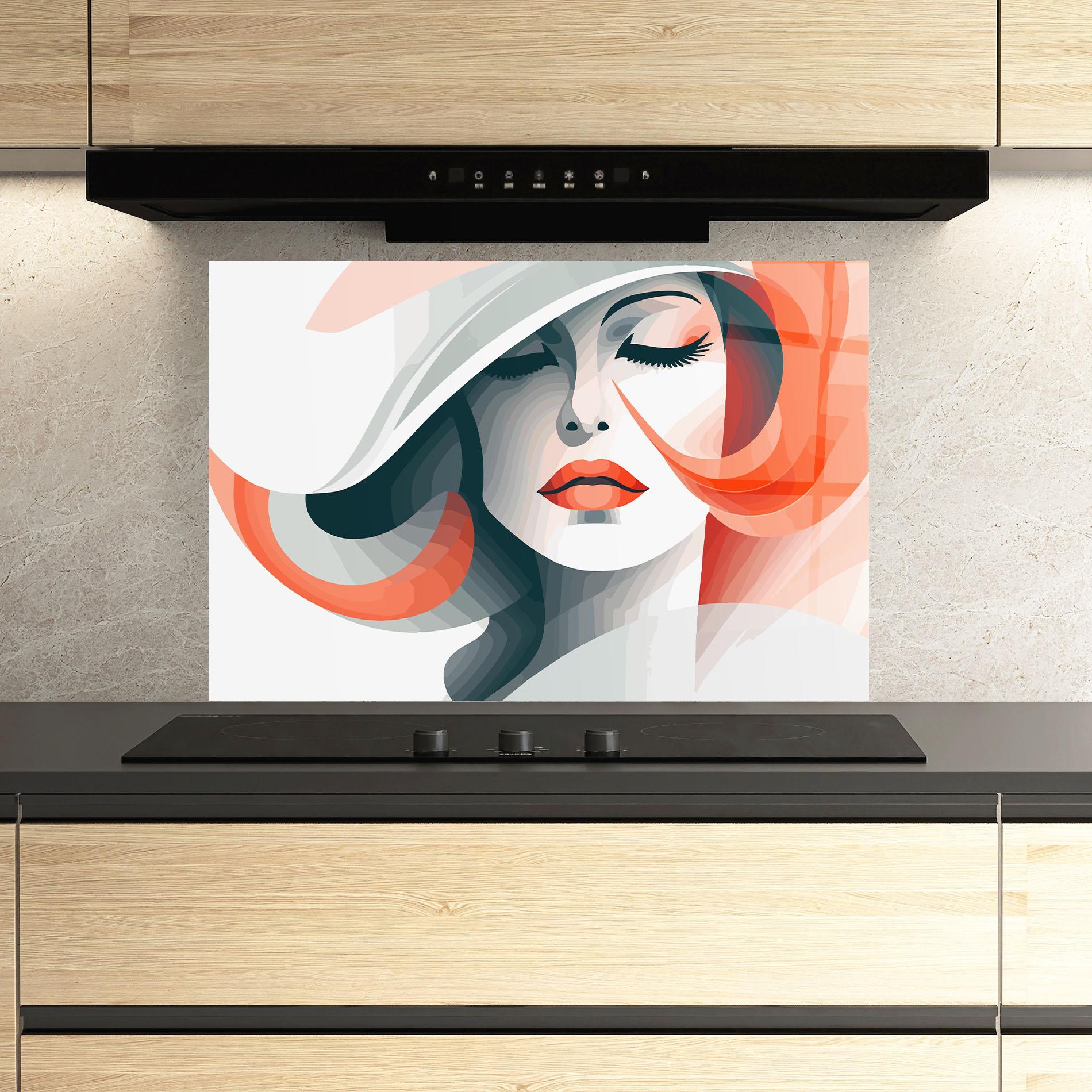 Küchenrückwand Glas Red Abstract Hair mockup 3