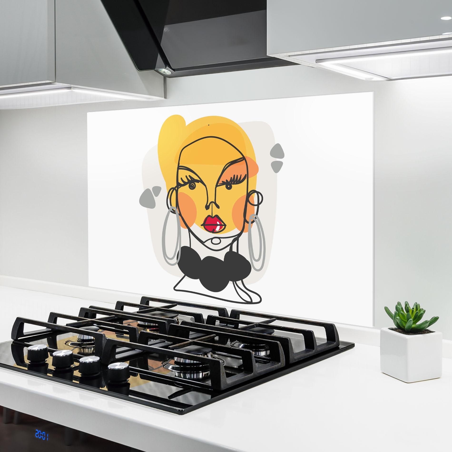 Küchenrückwand Glas Abstract Blonde Face mockup 6