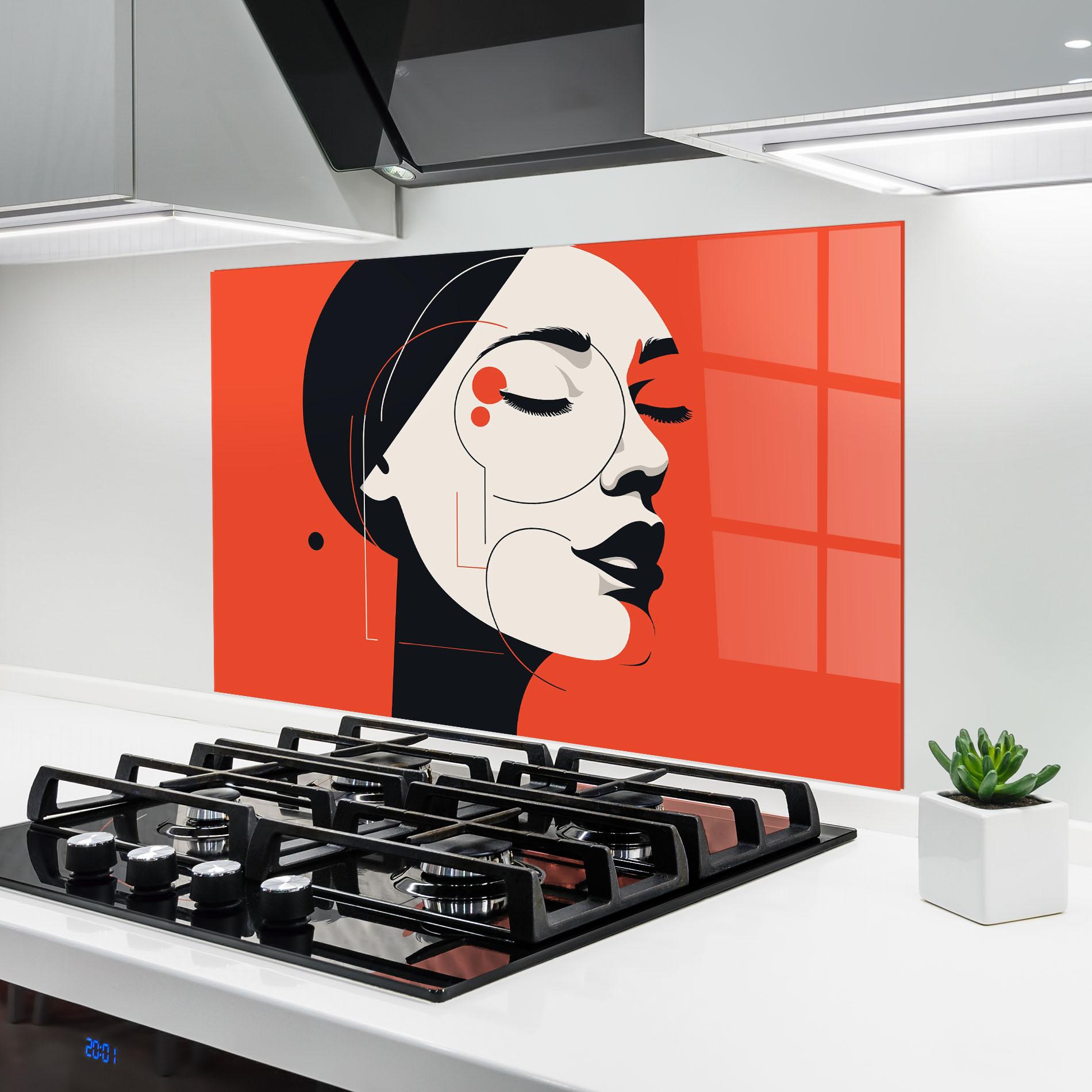 Küchenrückwand Glas Abstract White Face mockup 6