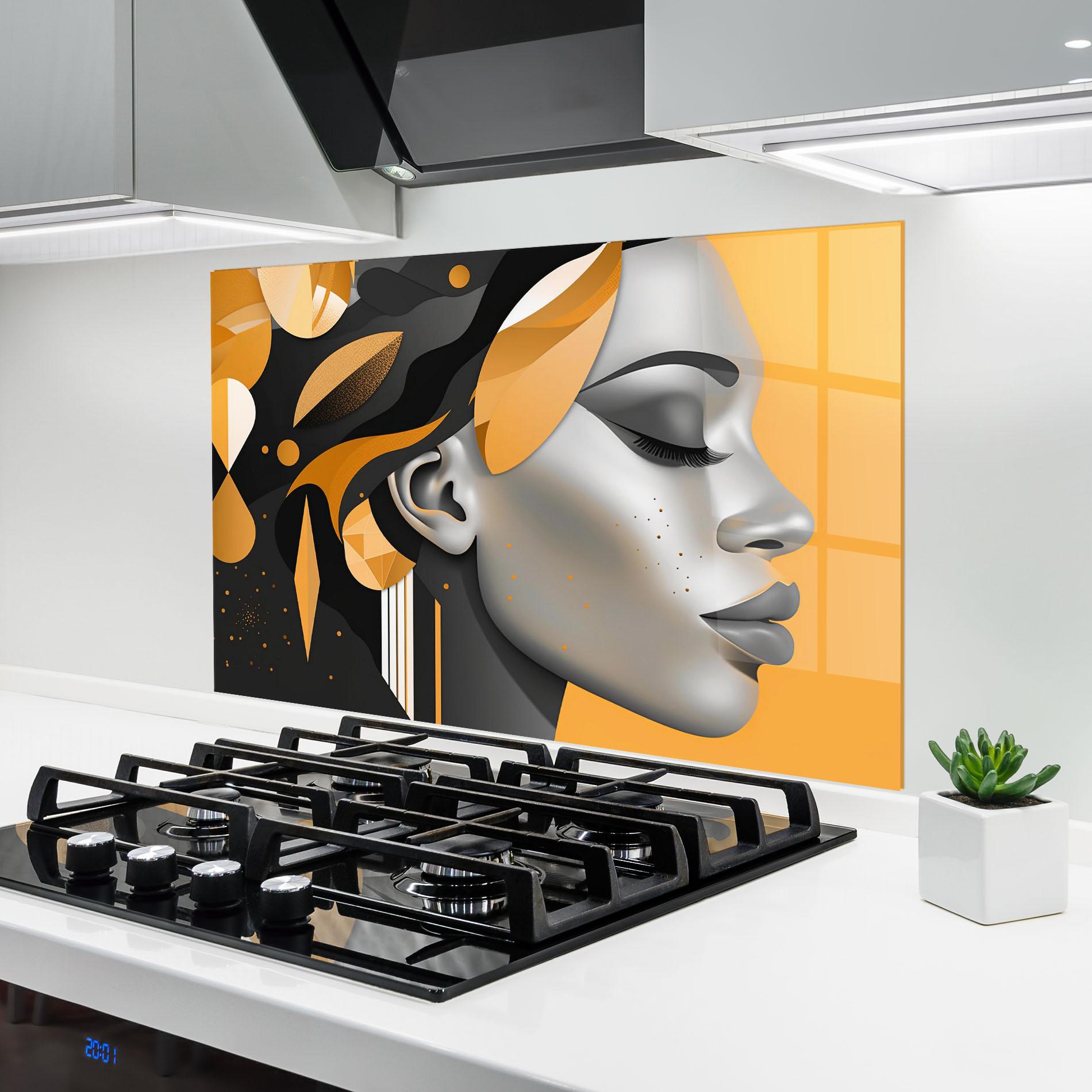 Küchenrückwand Glas Dreamy Grey Woman mockup 6