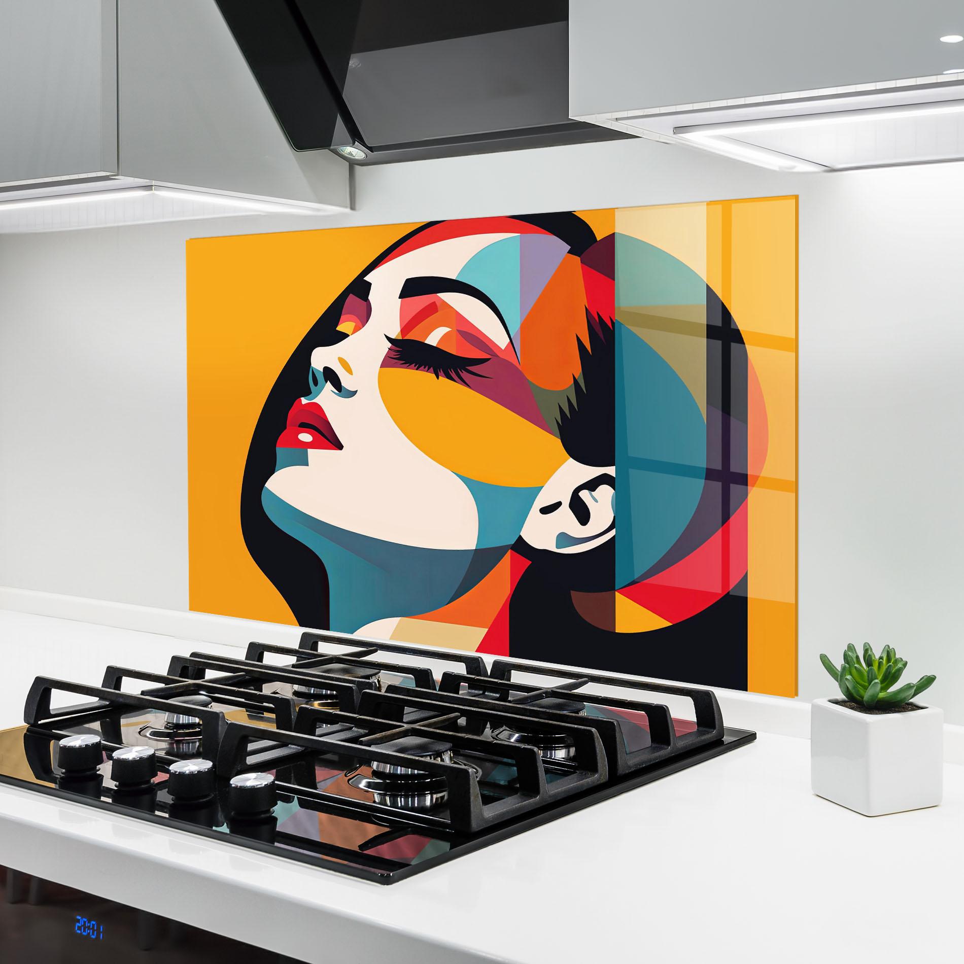 Küchenrückwand Glas Dreamy Yellow Female mockup 6