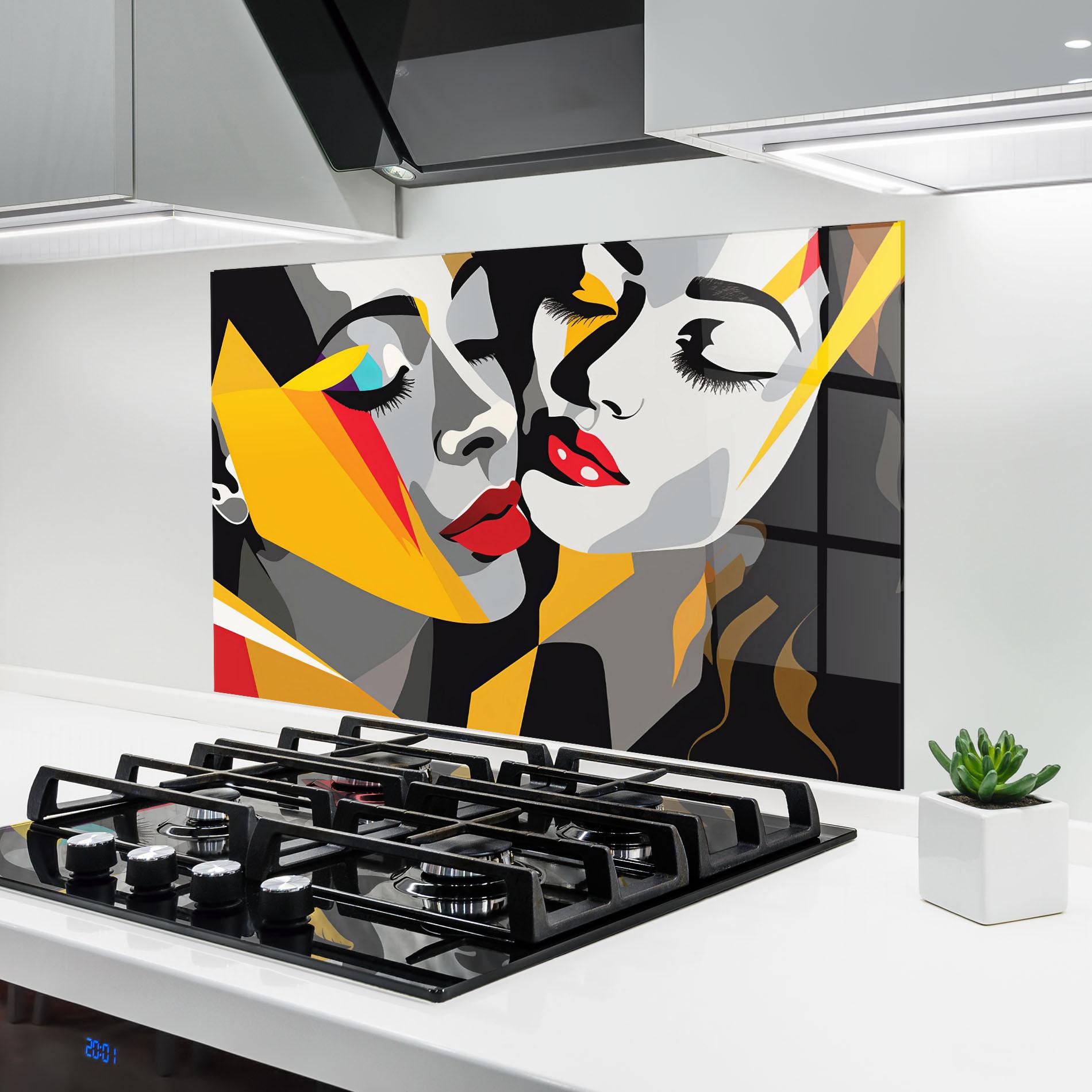 Küchenrückwand Glas Grey Yellow Women mockup 6