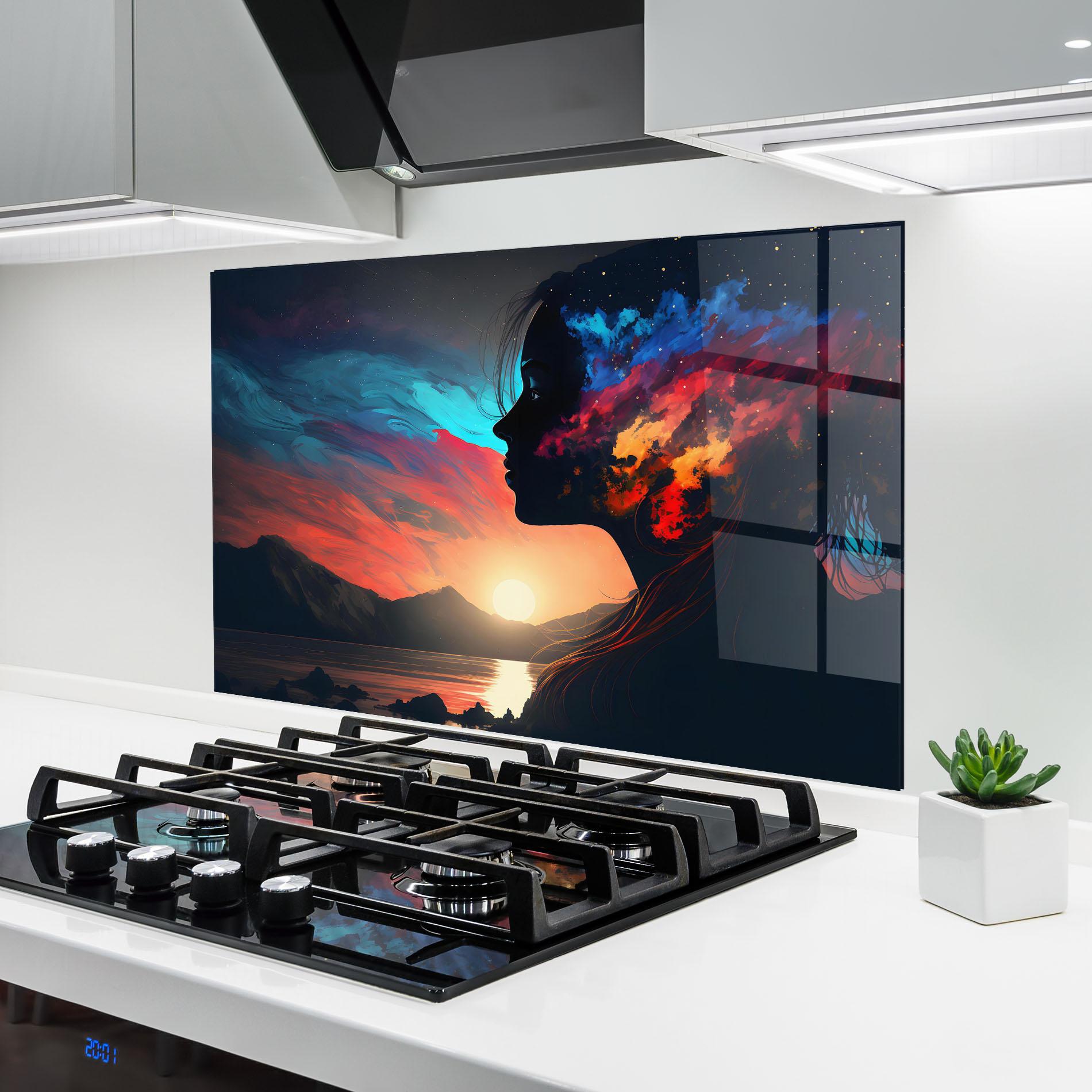 Küchenrückwand Glas Mystical Woman Silhouette mockup 6