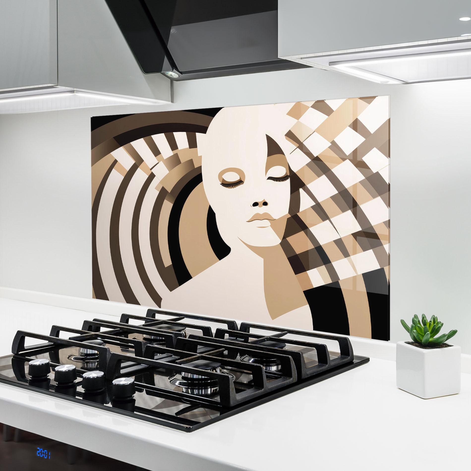 Küchenrückwand Glas Op Art Portrait mockup 6