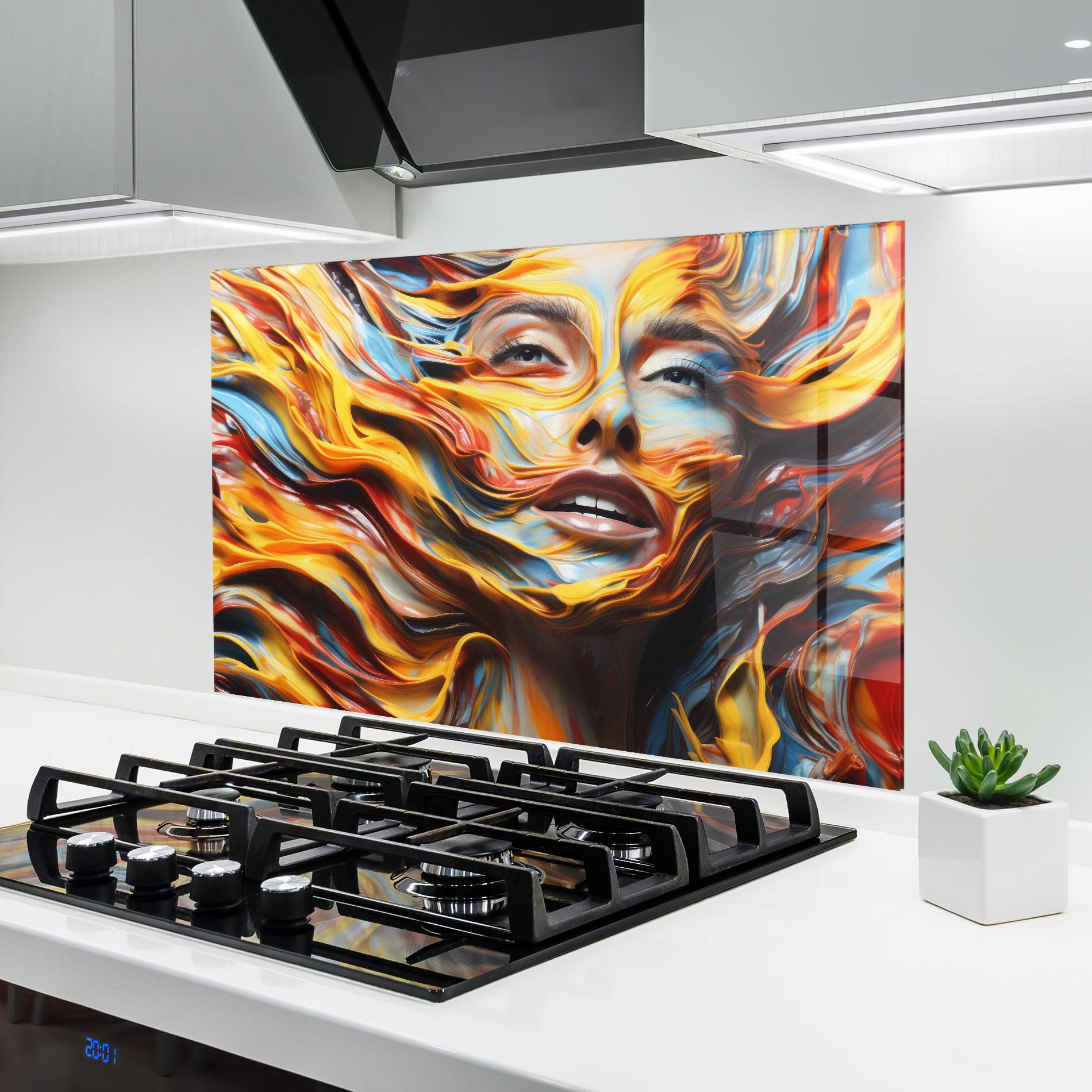 Küchenrückwand Glas Painted Woman mockup 6