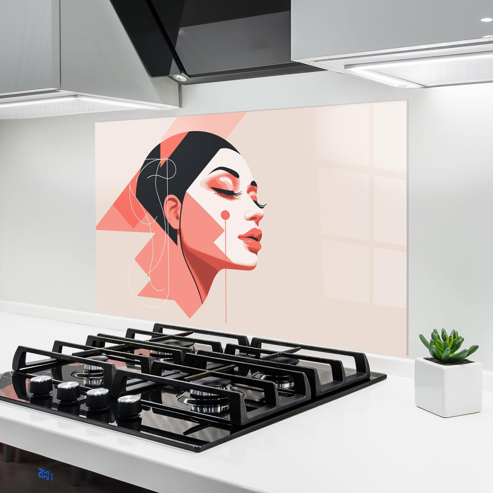 Küchenrückwand Glas Pretty Abstract Face mockup 6
