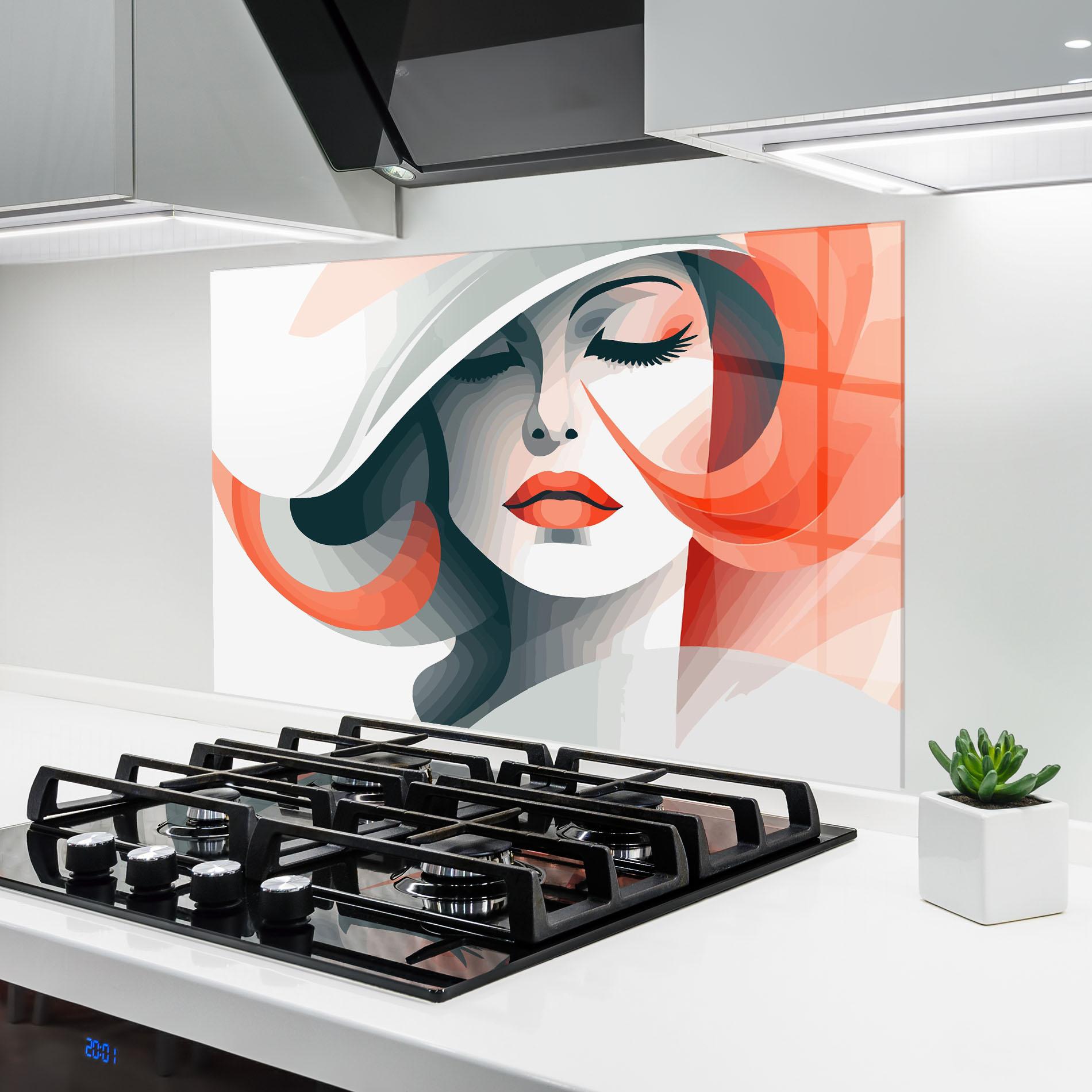 Küchenrückwand Glas Red Abstract Hair mockup 6