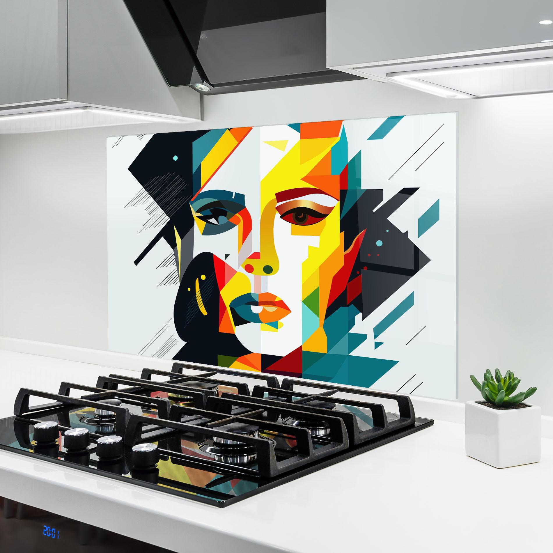 Küchenrückwand Glas Red Eye Woman mockup 6