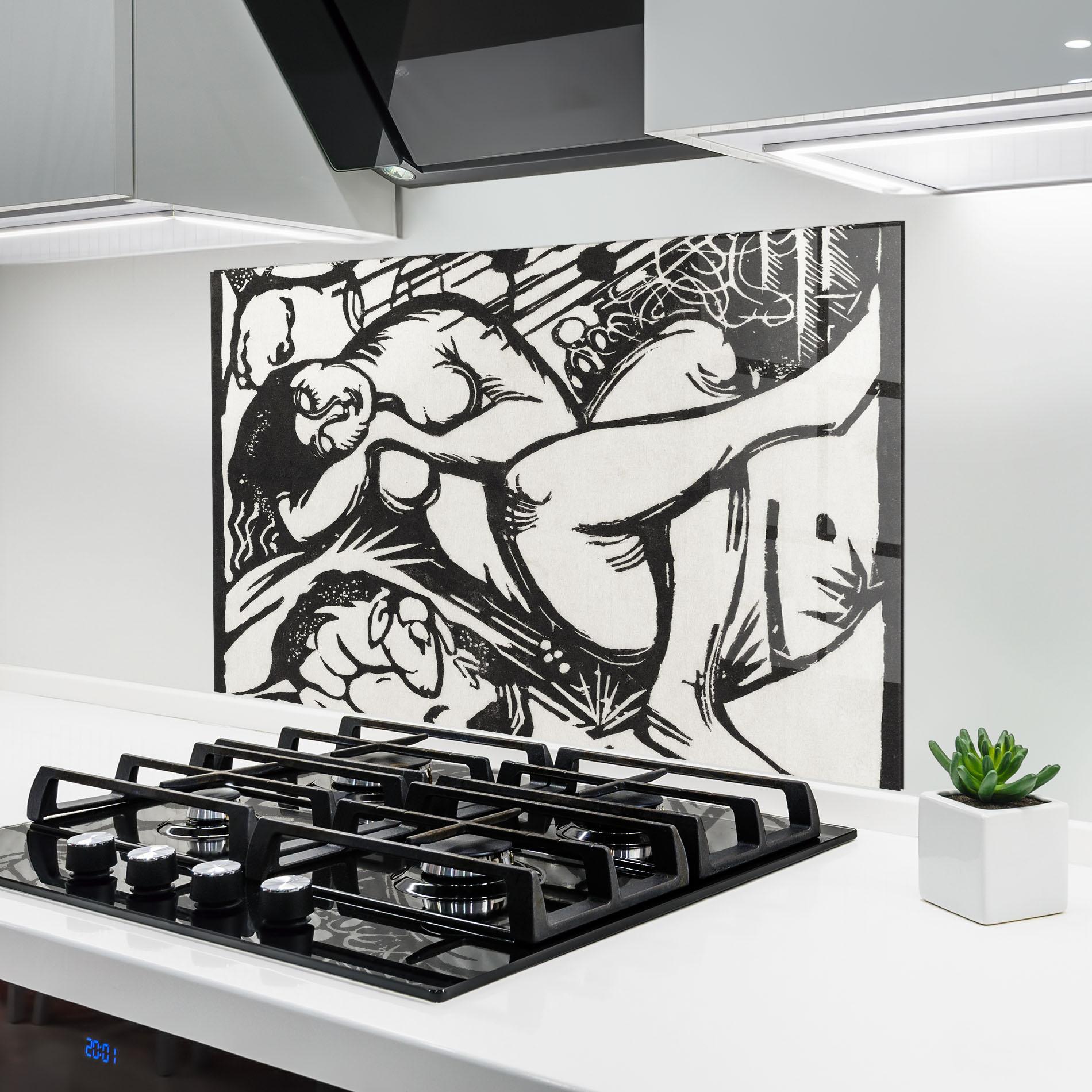 Küchenrückwand Glas Woman Drawing mockup 6