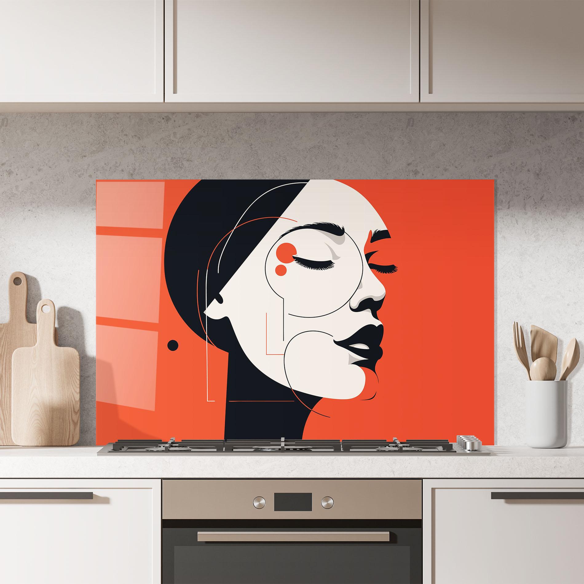 Küchenrückwand Glas Abstract White Face mockup 7