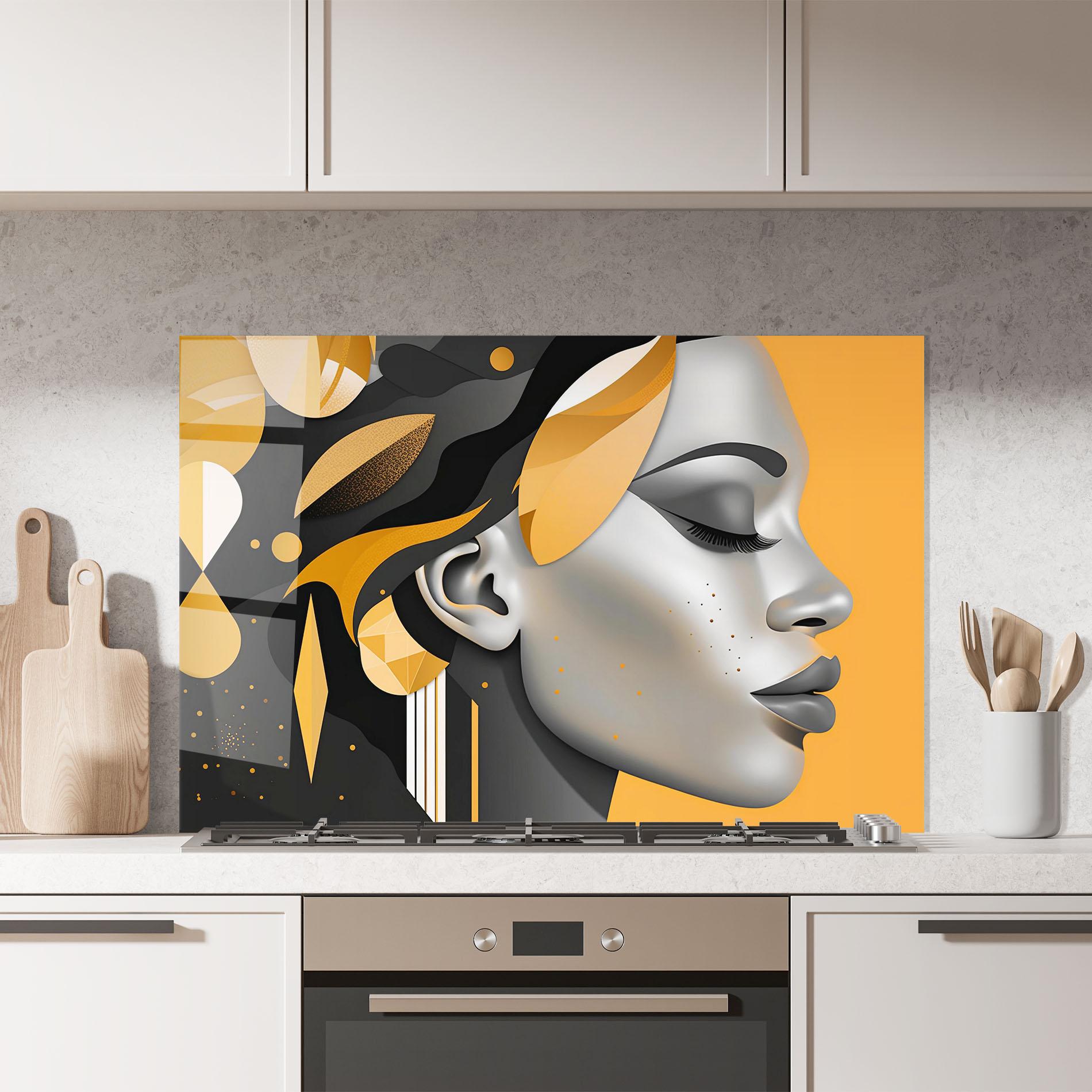 Küchenrückwand Glas Dreamy Grey Woman mockup 7